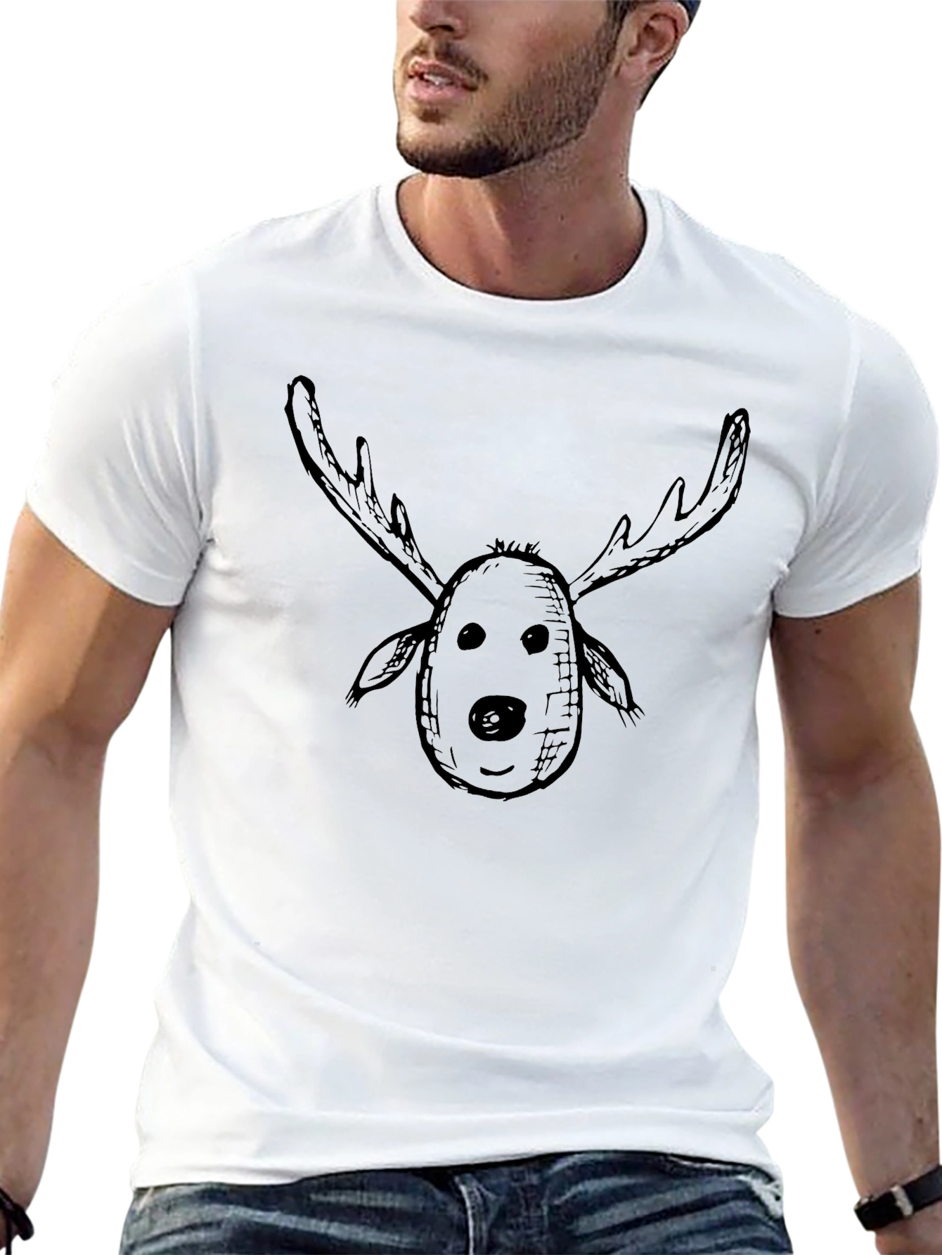 Mens Black Reindeer Graphic T-Shirt