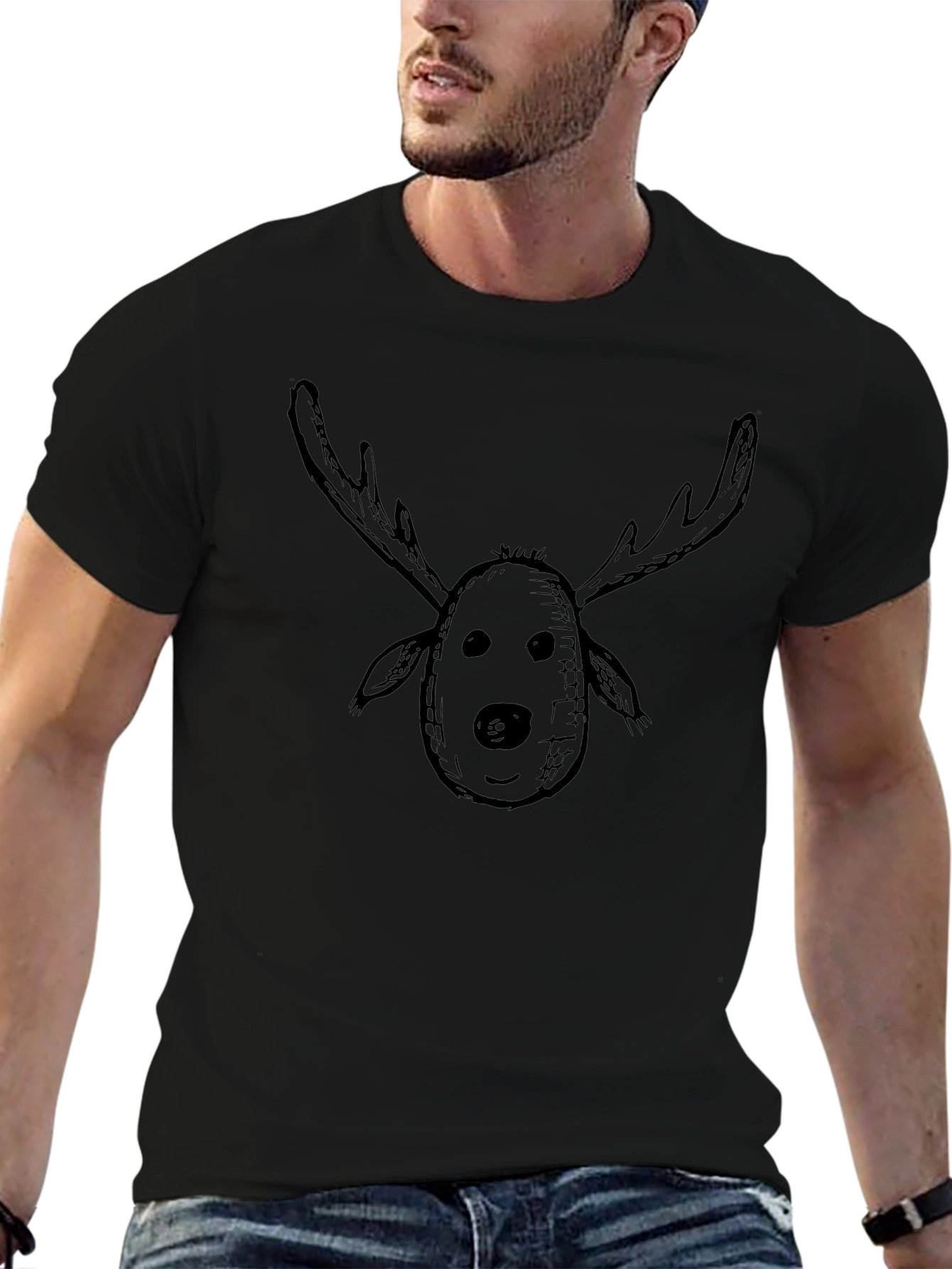 Mens Black Reindeer Graphic T-Shirt