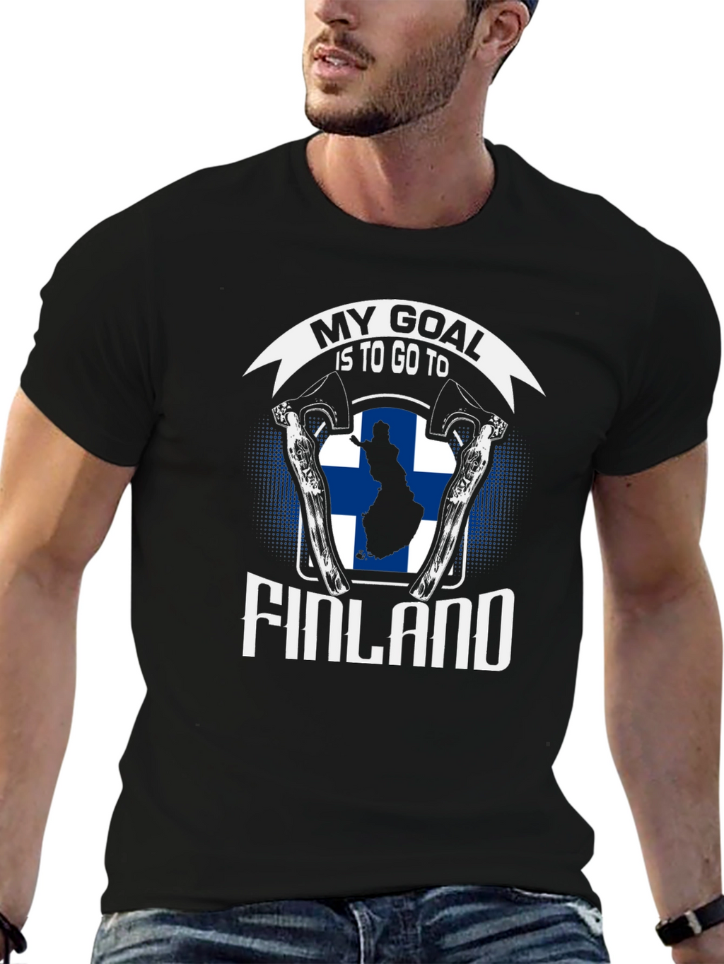 Finland Goal T-Shirt - Axe & Finnish Flag Design