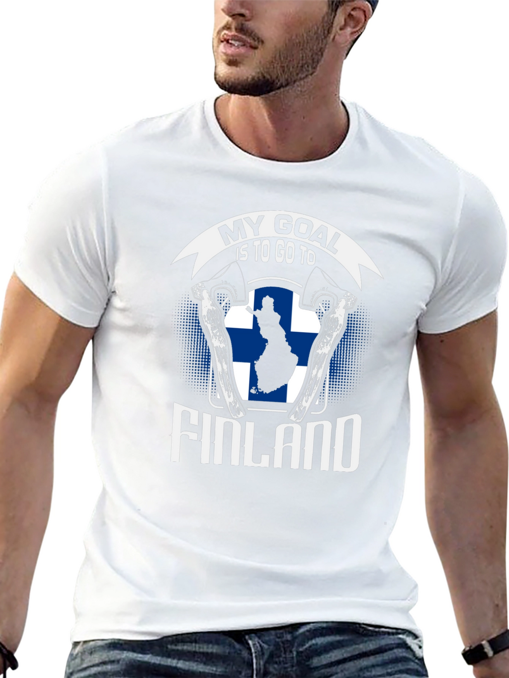 Finland Goal T-Shirt - Axe & Finnish Flag Design