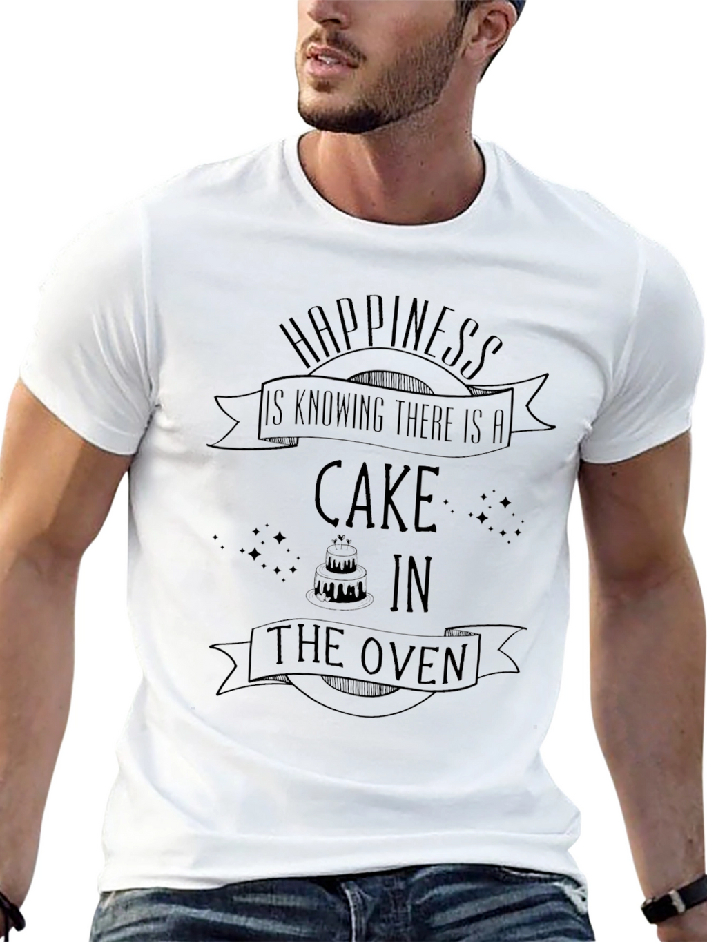 Happiness Is Cake Mens Black Graphic Tee