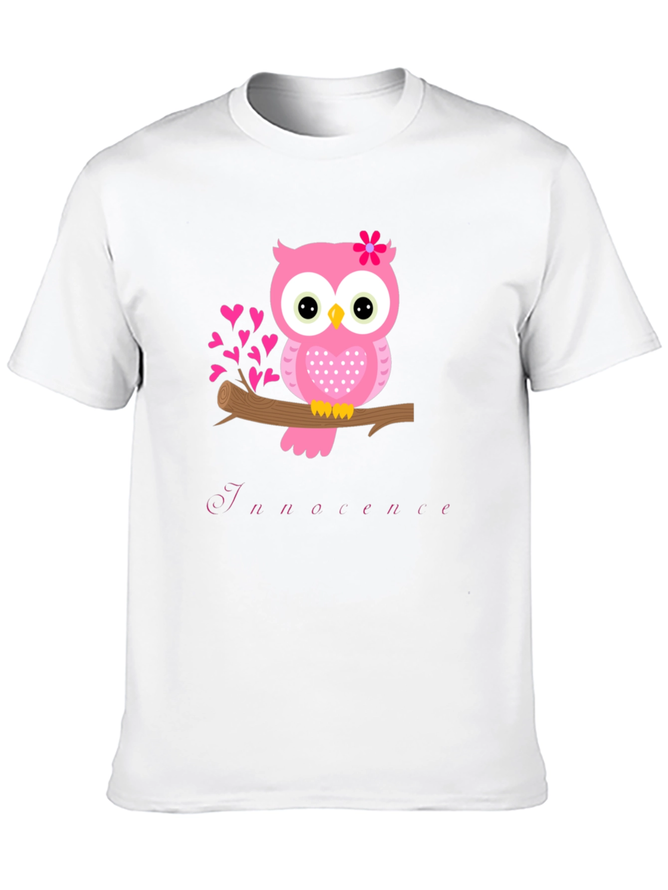 Owl Innocence T-Shirt - Cute Pink Bird Tee