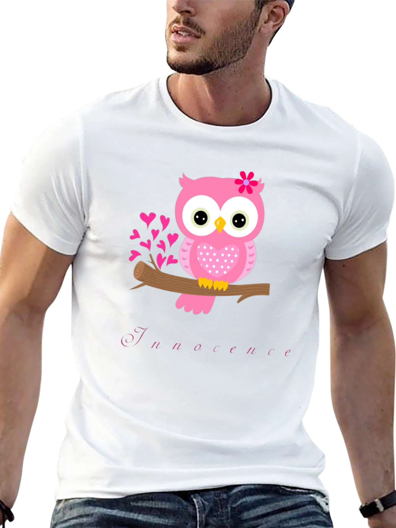 Owl Innocence T-Shirt - Cute Pink Bird Tee