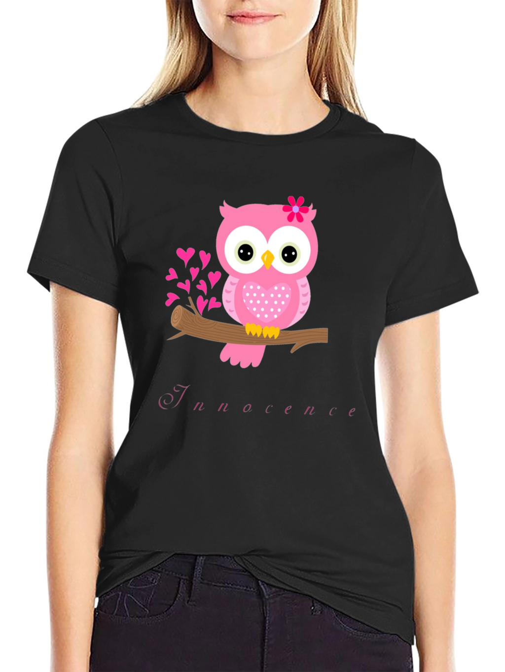 Owl Innocence T-Shirt - Cute Pink Bird Tee