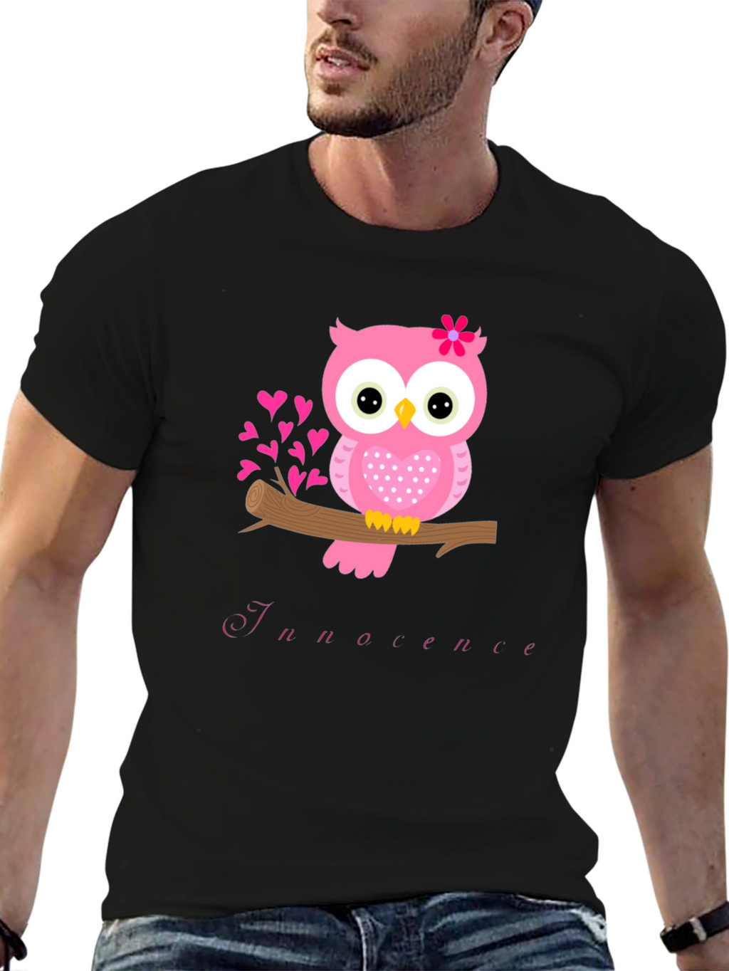 Owl Innocence T-Shirt - Cute Pink Bird Tee
