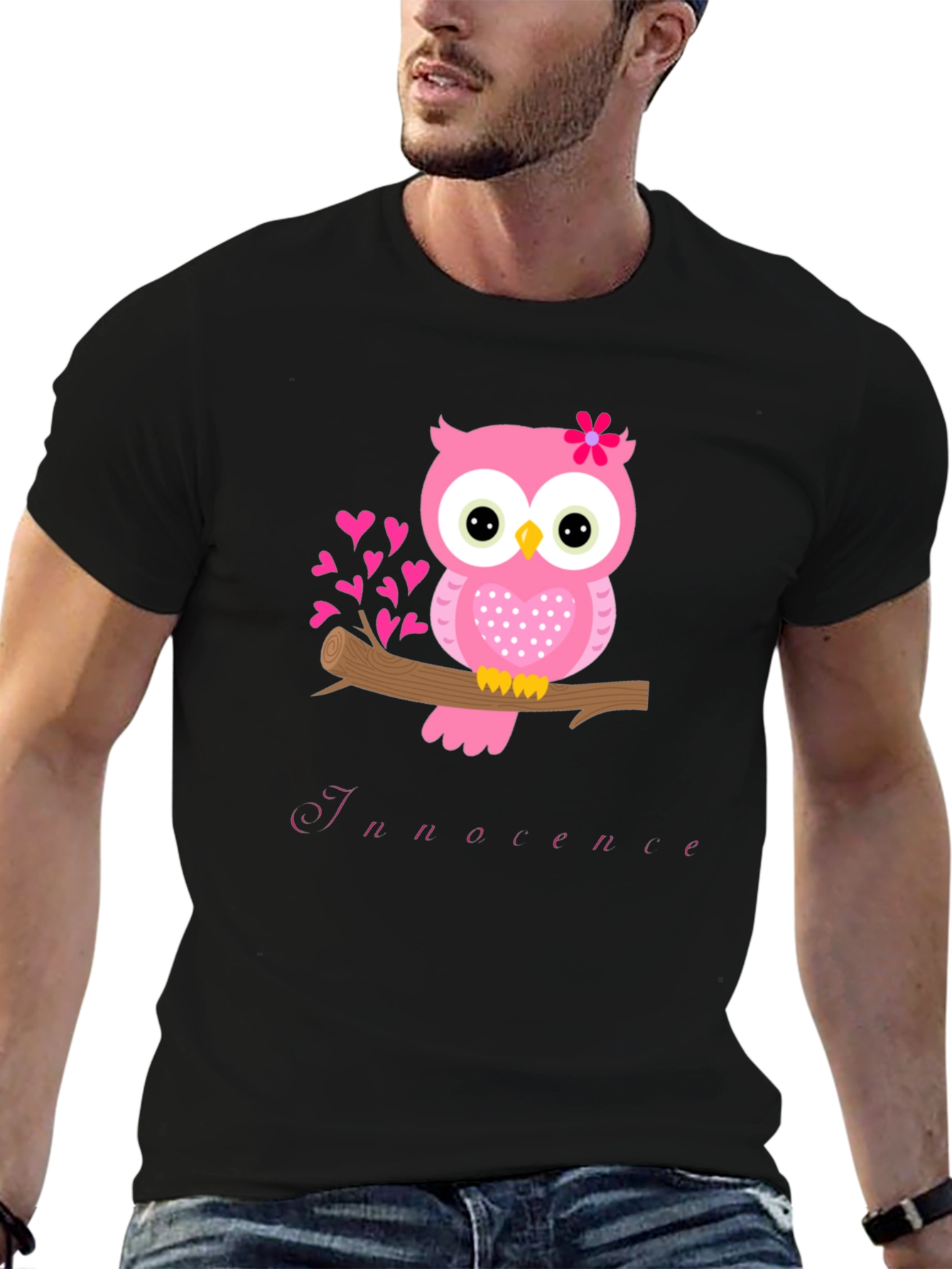Owl Innocence T-Shirt - Cute Pink Bird Tee