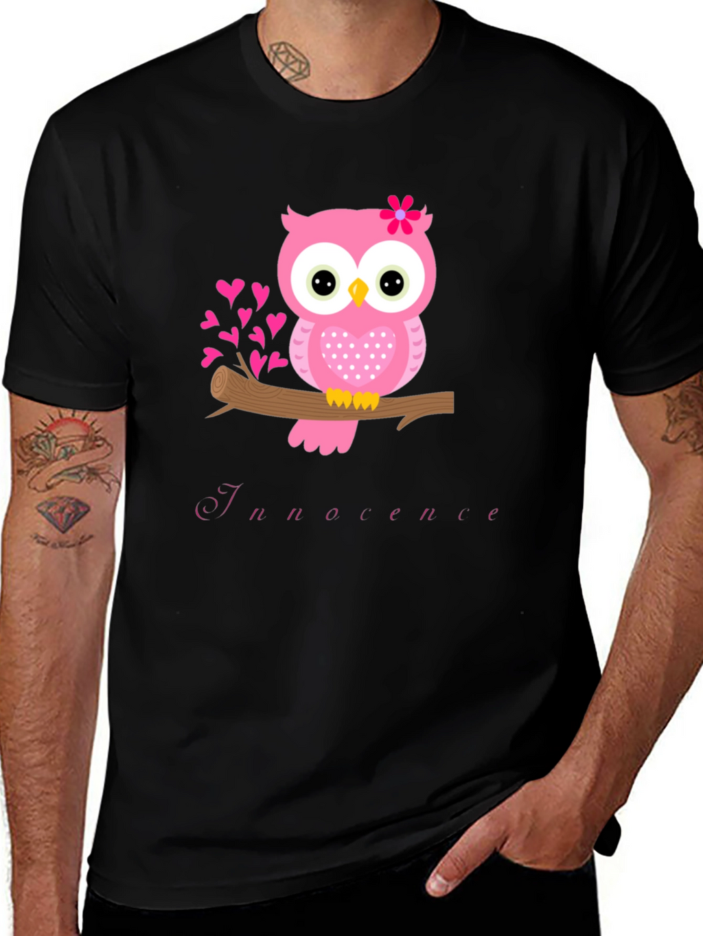 Owl Innocence T-Shirt - Cute Pink Bird Tee