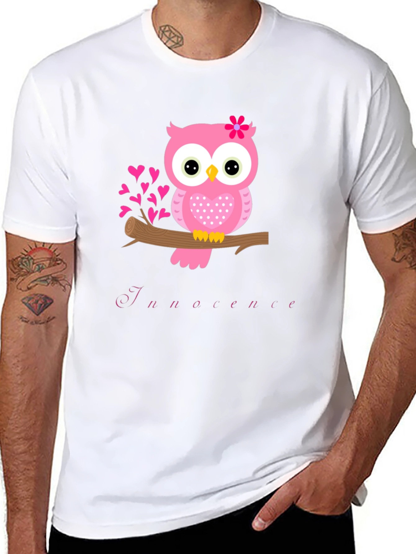 Owl Innocence T-Shirt - Cute Pink Bird Tee