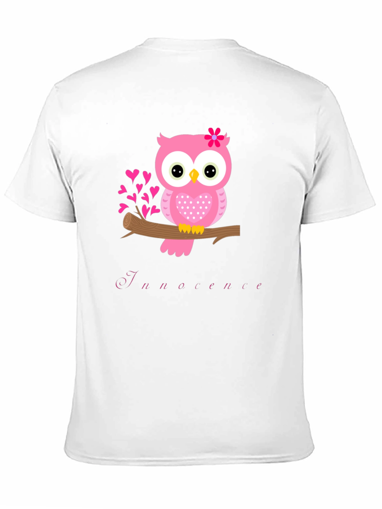 Owl Innocence T-Shirt - Cute Pink Bird Tee