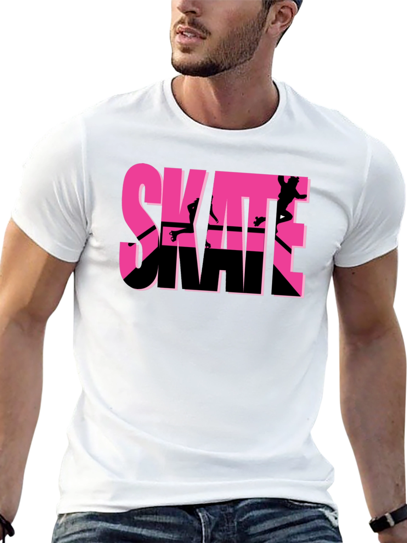 Skate Graphic T-Shirt - Black Pink Skateboarding Design