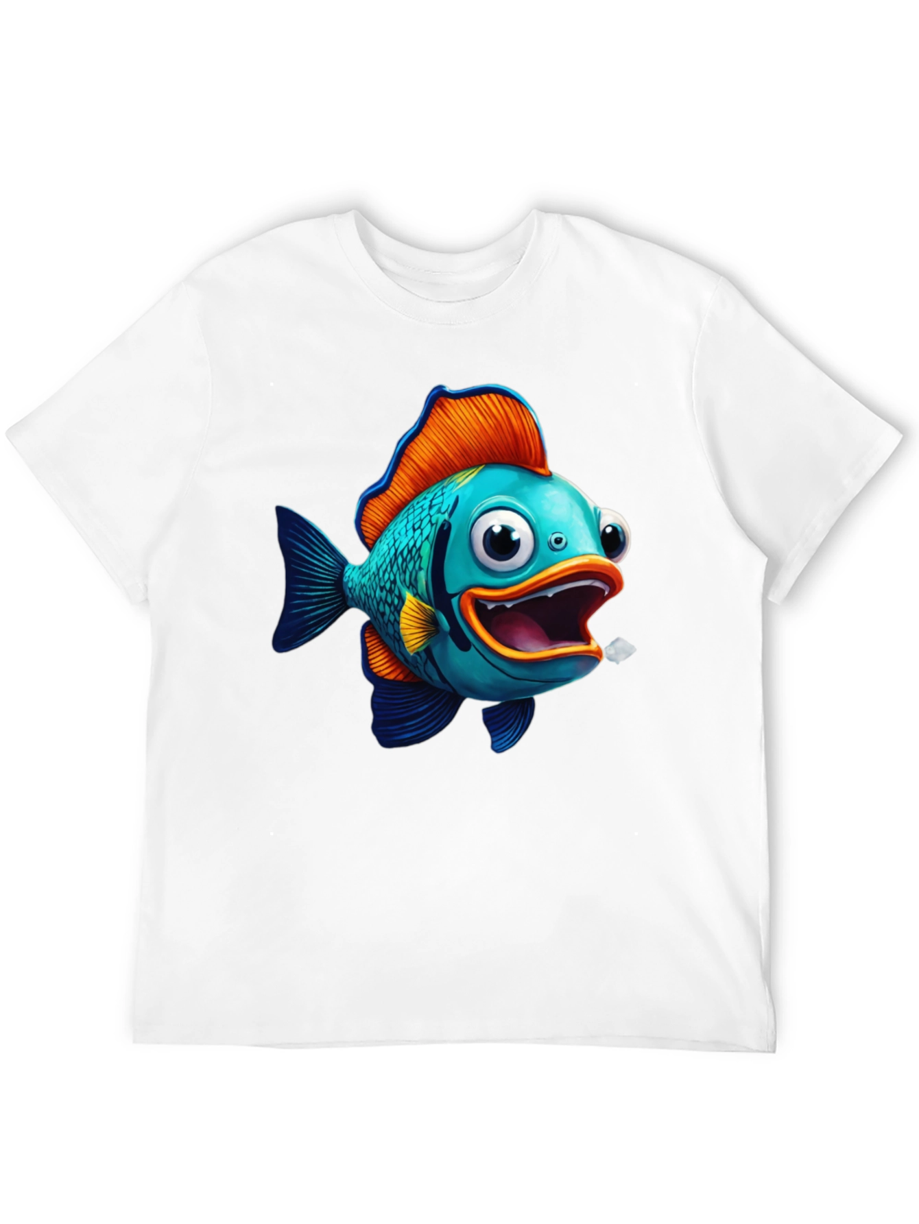 Cartoon Fish Graphic Tee - Black Cotton Blend