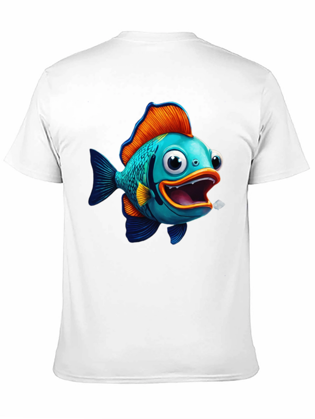Cartoon Fish Graphic Tee - Black Cotton Blend