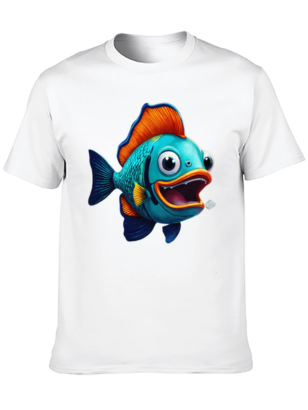 Cartoon Fish Graphic Tee - Black Cotton Blend