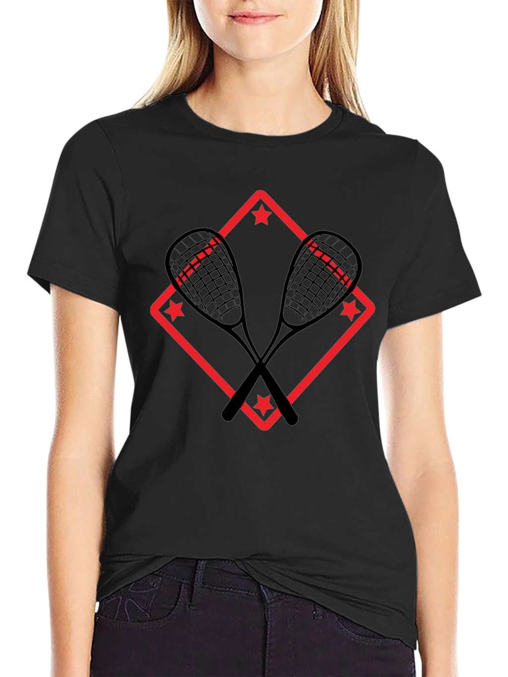 Squash Racket Graphic T-Shirt - Black