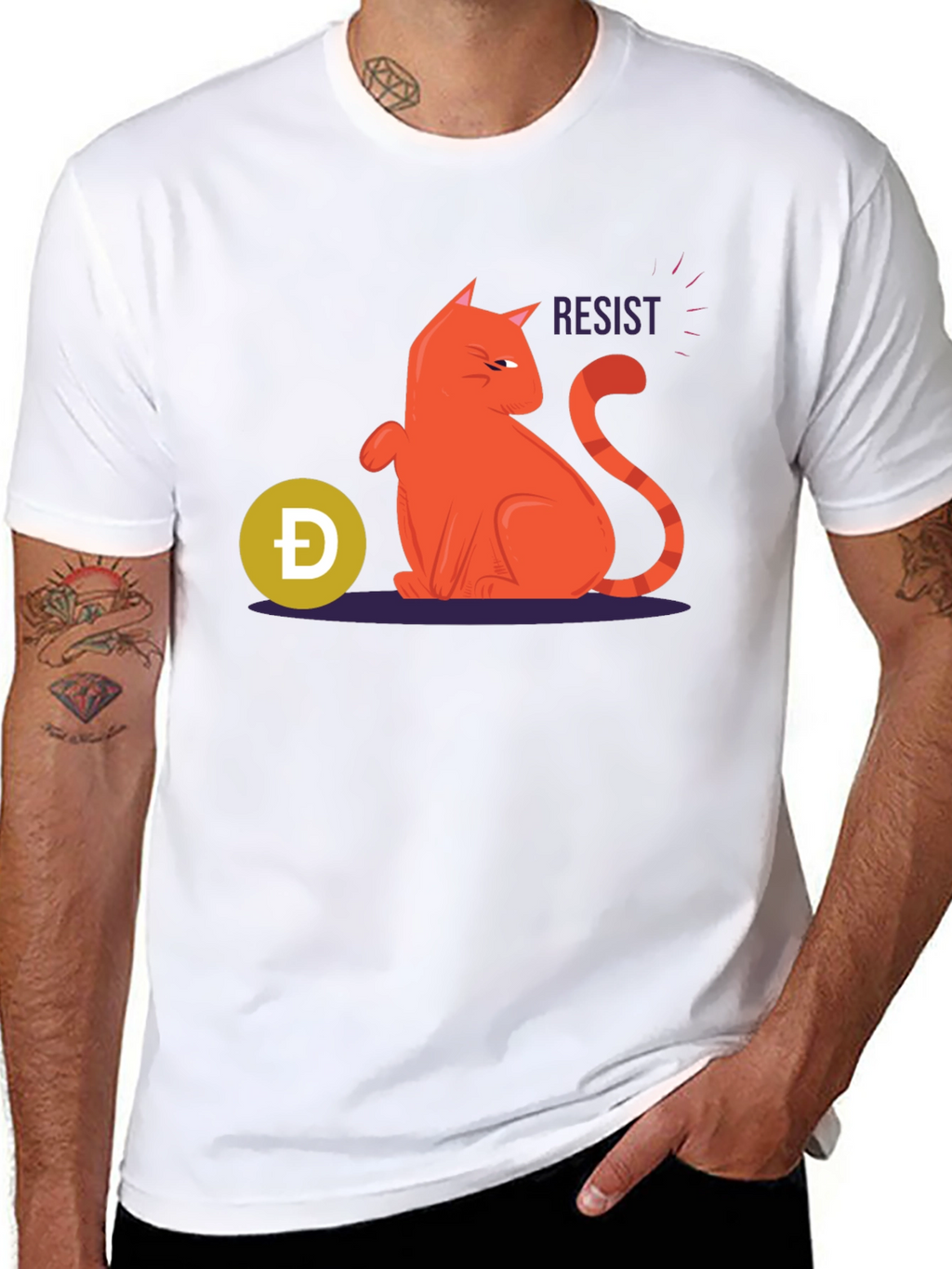 Resist Cat Graphic Tee - Black Cotton Casual Shirt