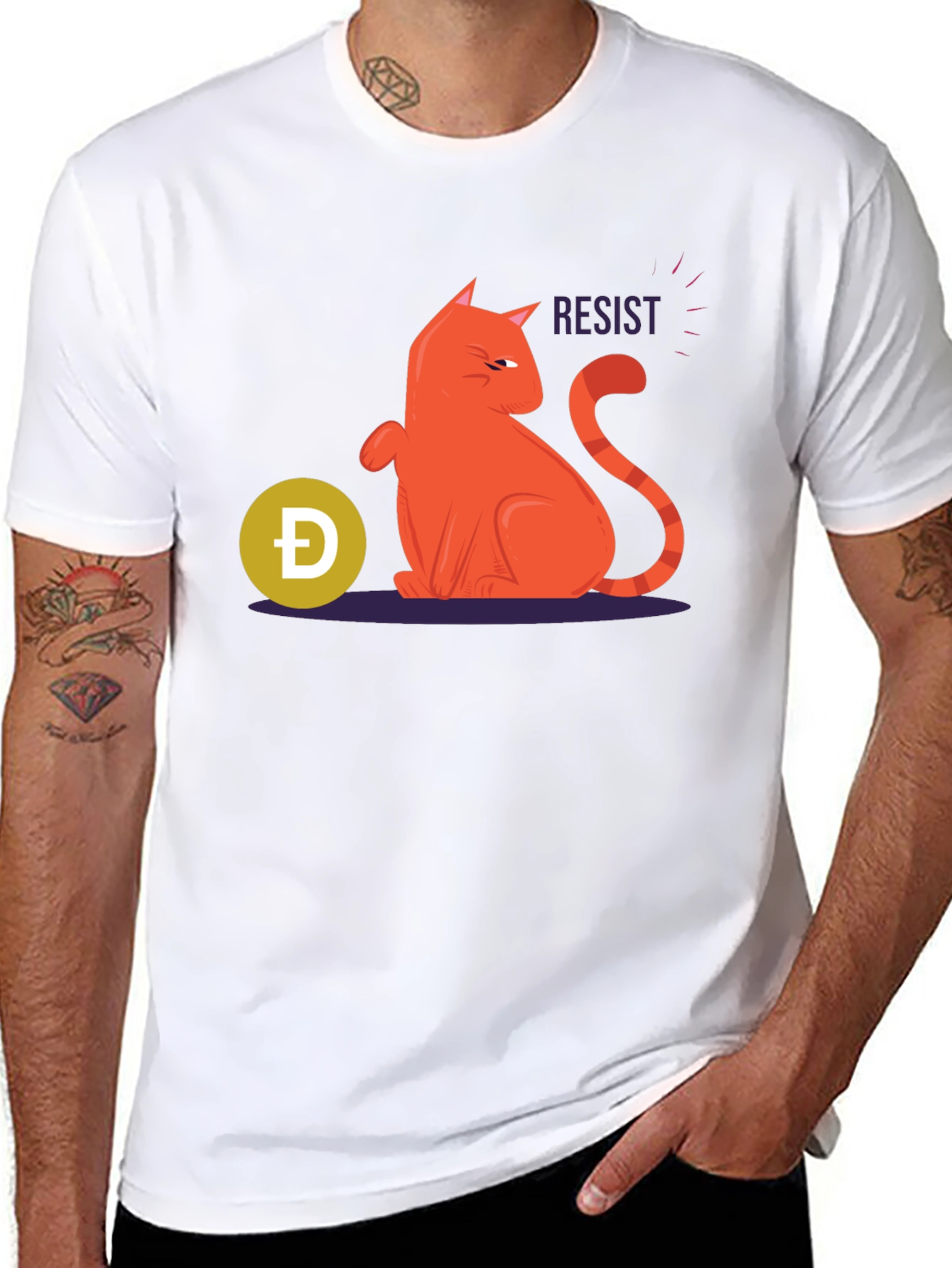 Resist Cat Graphic Tee - Black Cotton Casual Shirt
