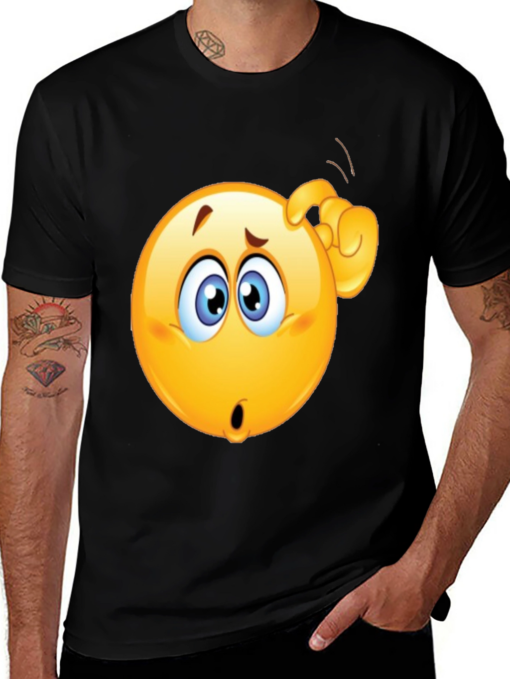 Confused Emoji T-Shirt - Black Cotton Tee