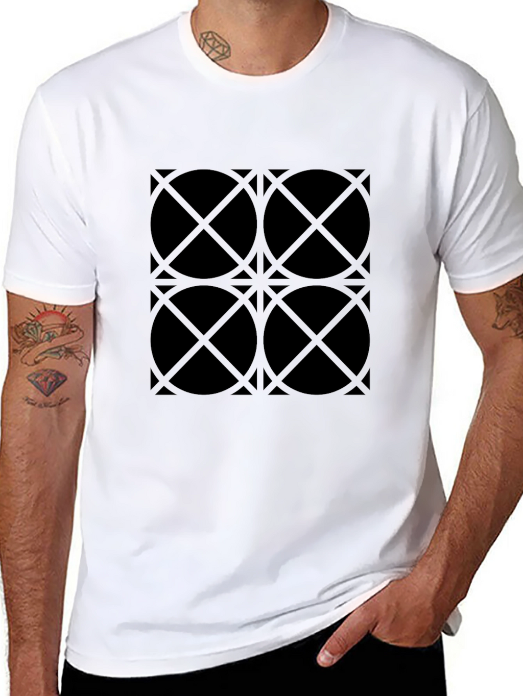 Geometric Circle Pattern Black T-Shirt