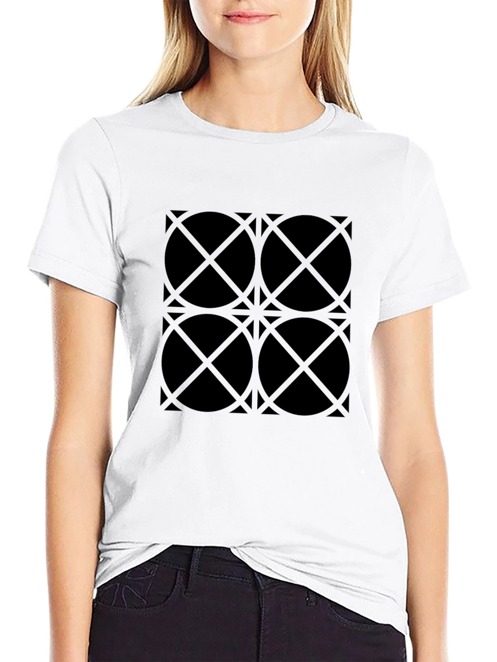 Geometric Circle Pattern Black T-Shirt
