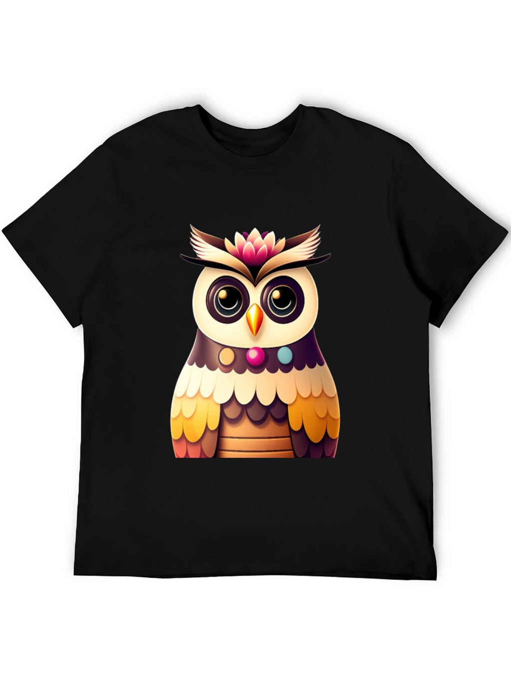 Cute Owl Graphic Tee - Black Casual T-Shirt
