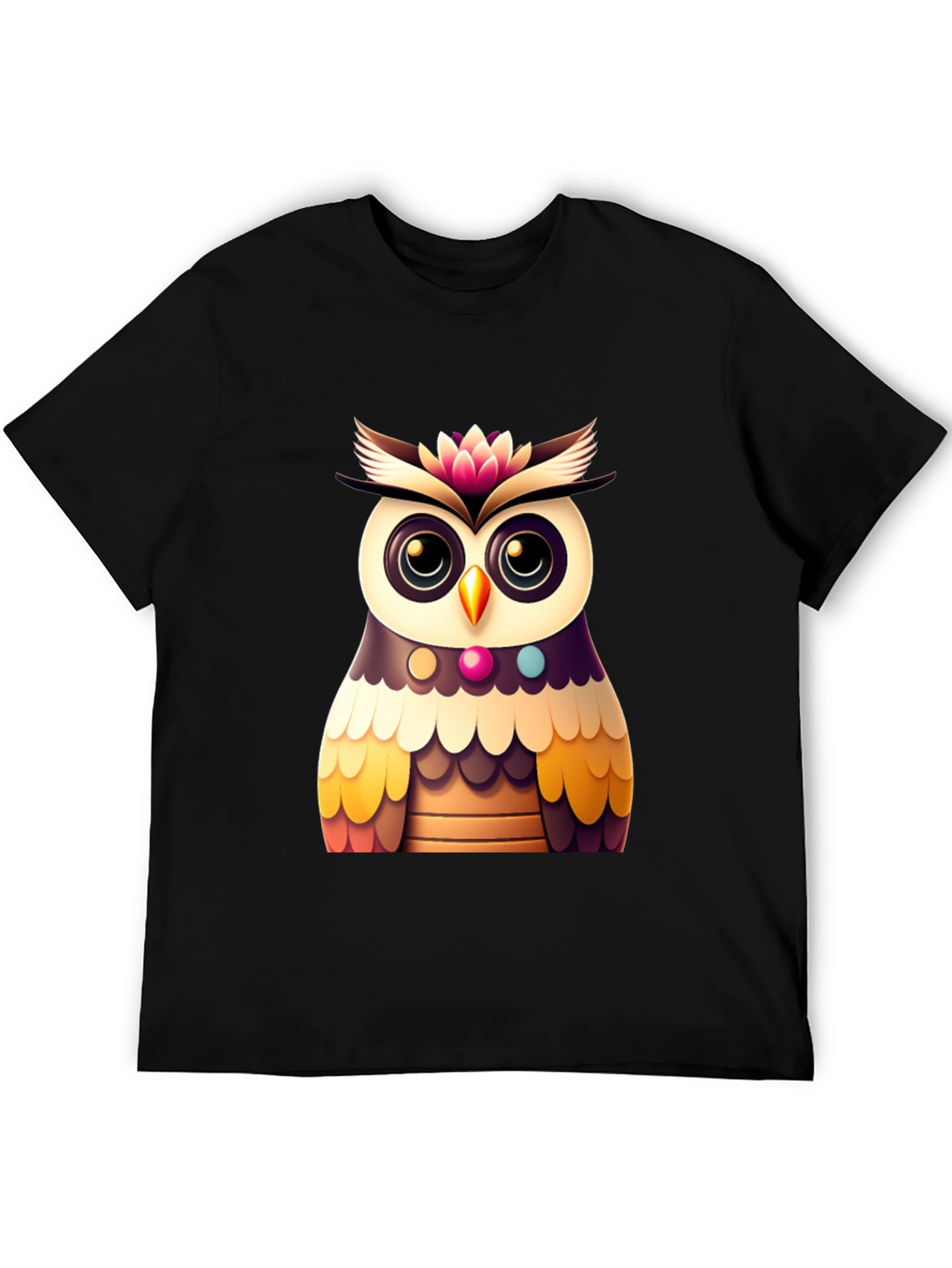 Cute Owl Graphic Tee - Black Casual T-Shirt