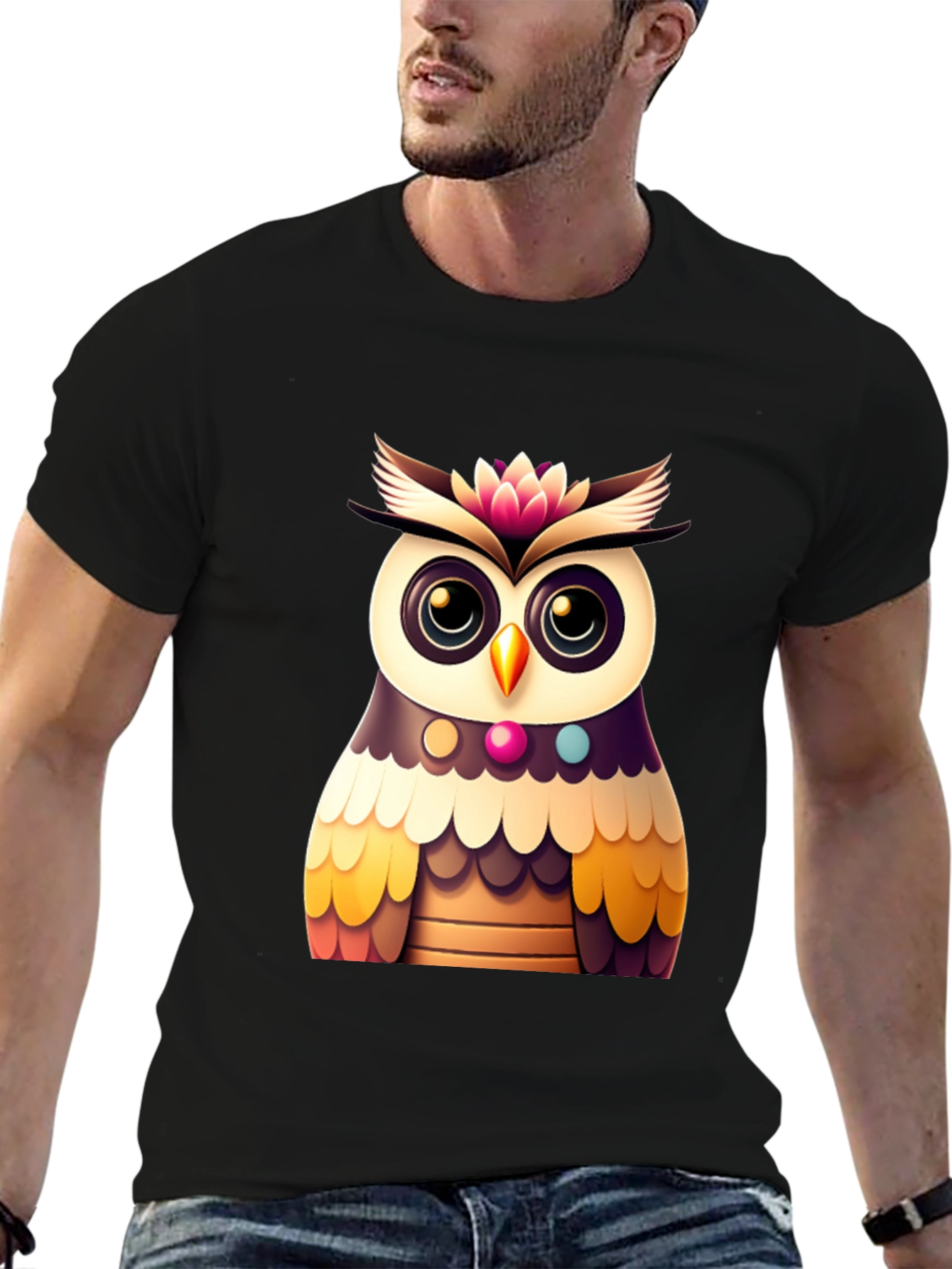Cute Owl Graphic Tee - Black Casual T-Shirt