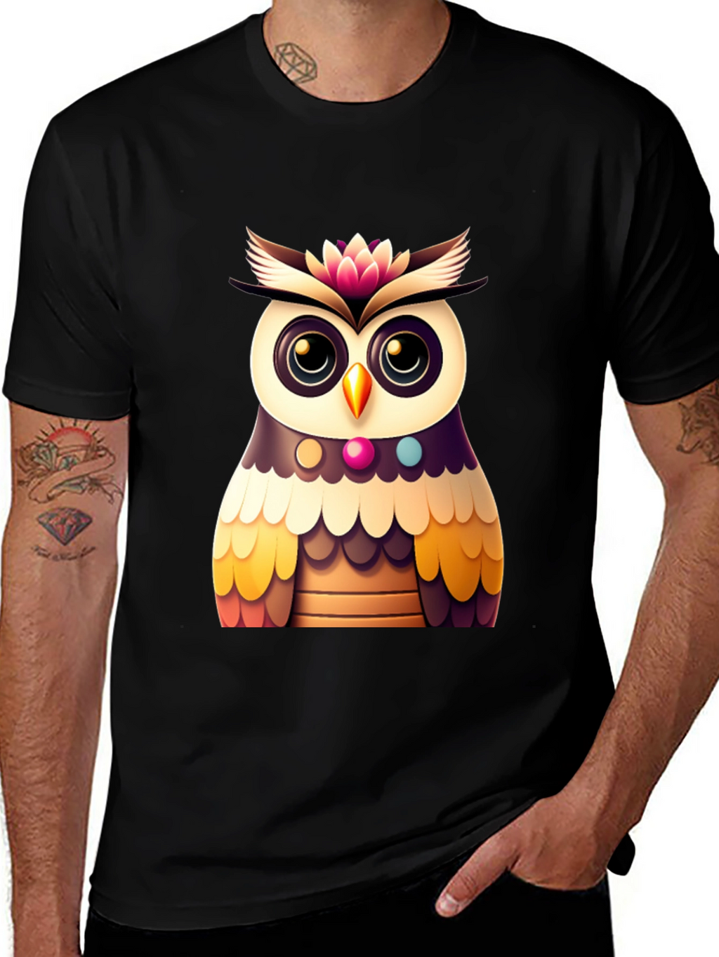 Cute Owl Graphic Tee - Black Casual T-Shirt