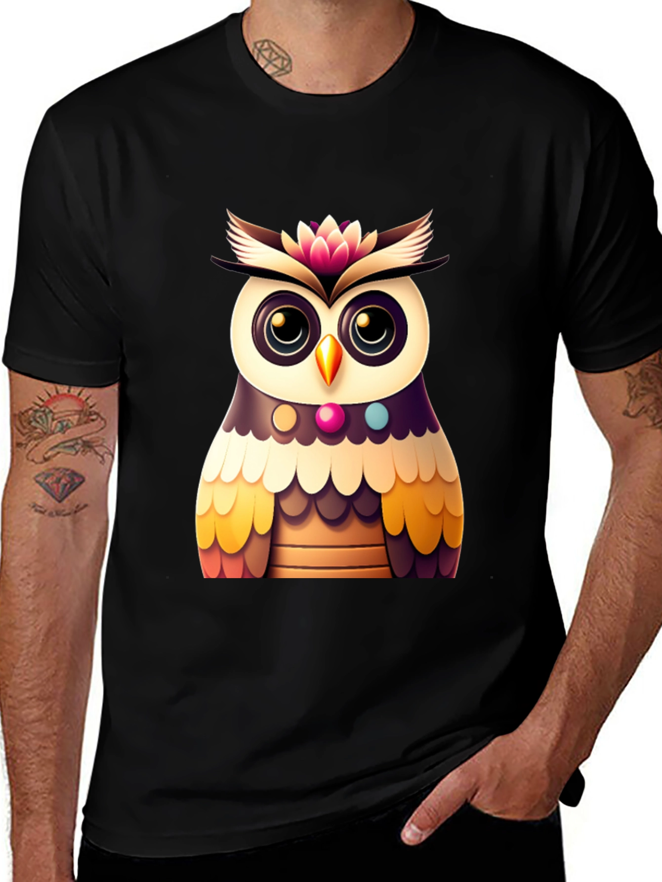 Cute Owl Graphic Tee - Black Casual T-Shirt