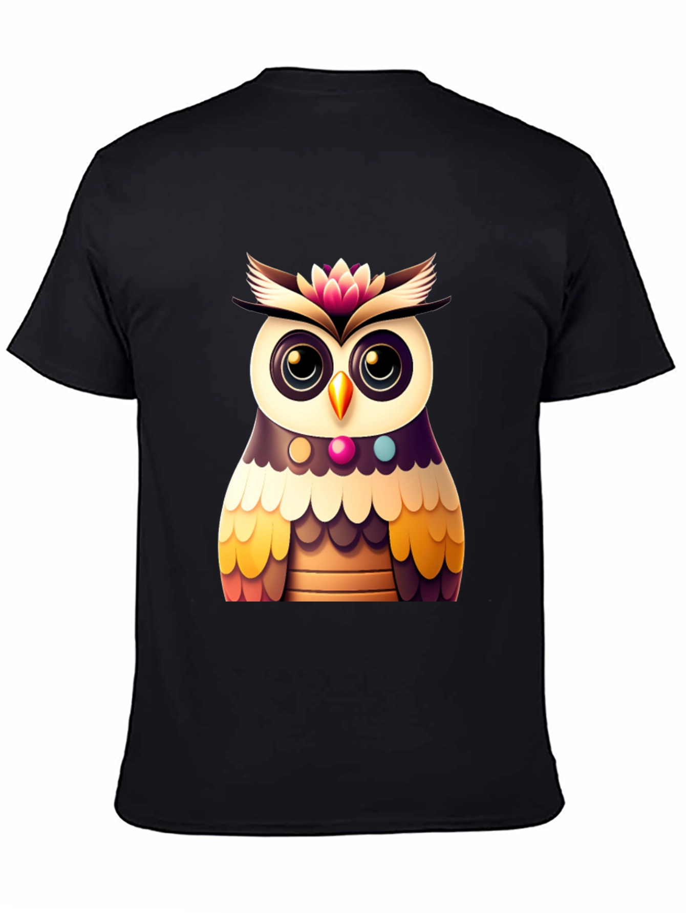 Cute Owl Graphic Tee - Black Casual T-Shirt