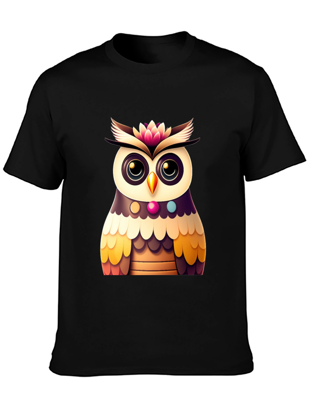 Cute Owl Graphic Tee - Black Casual T-Shirt