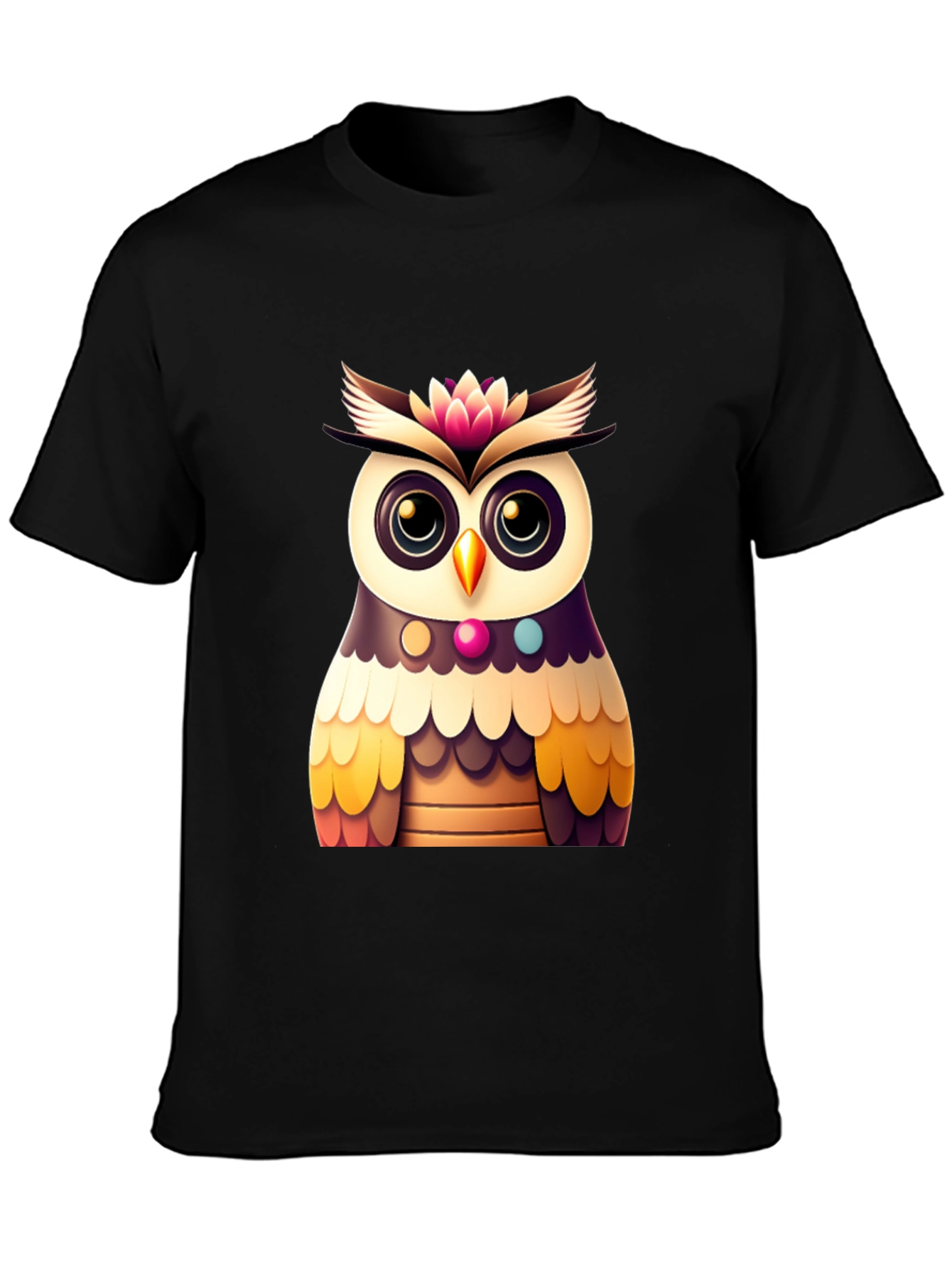 Cute Owl Graphic Tee - Black Casual T-Shirt