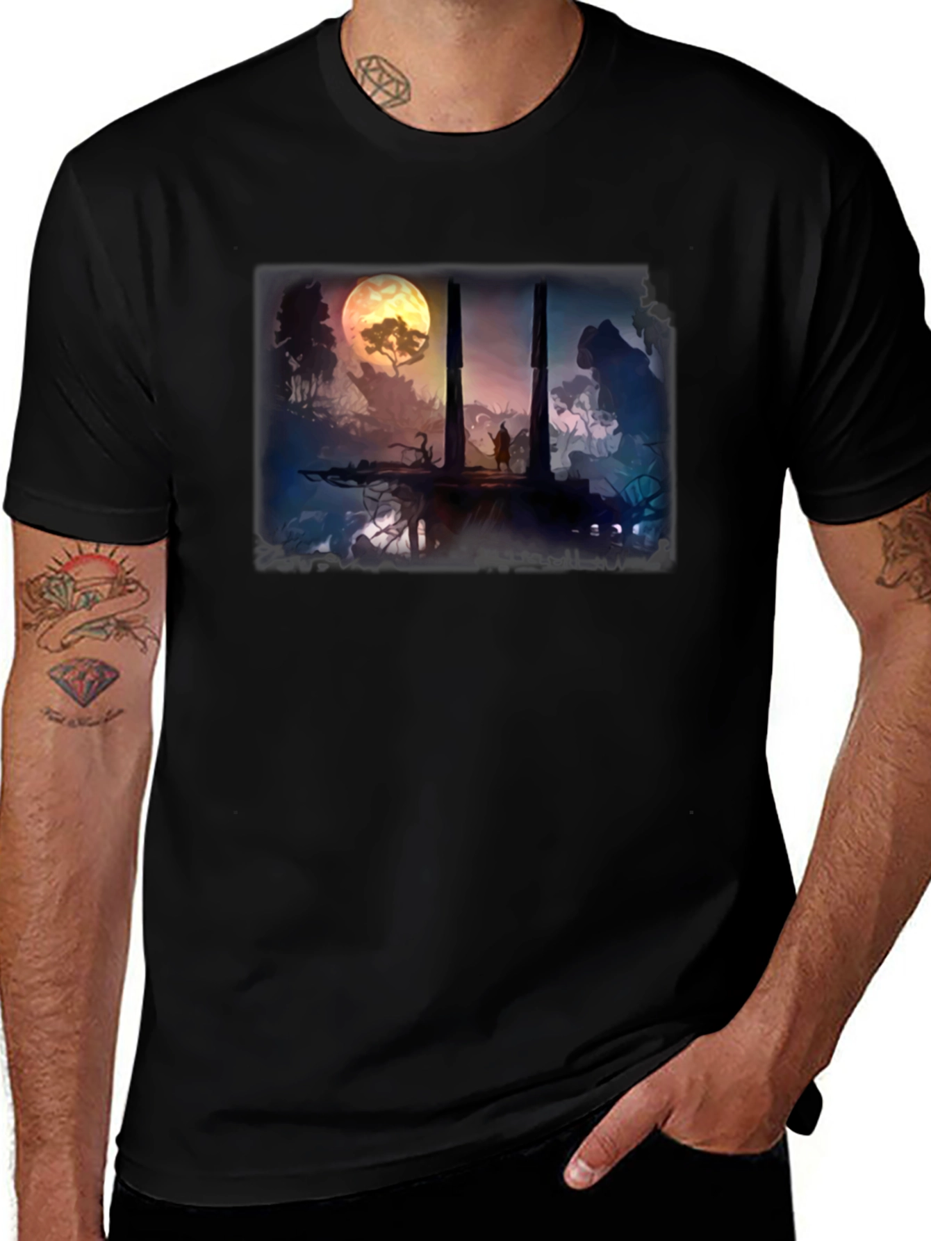 Fantasy Landscape Black T-Shirt