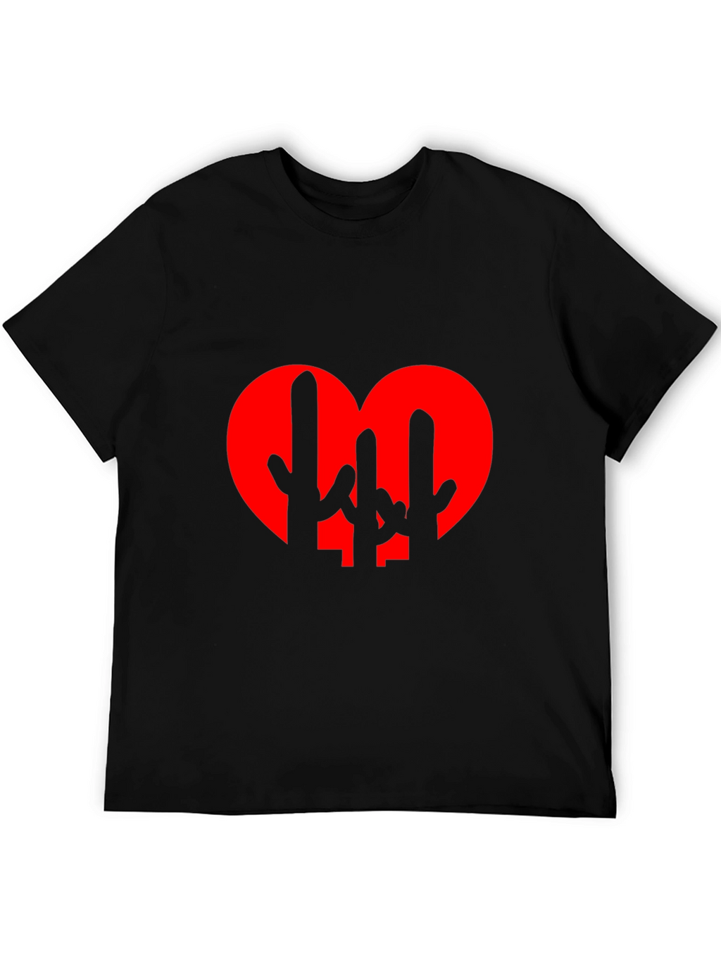 Cactus Heart Graphic Tee - Black Cotton T-Shirt