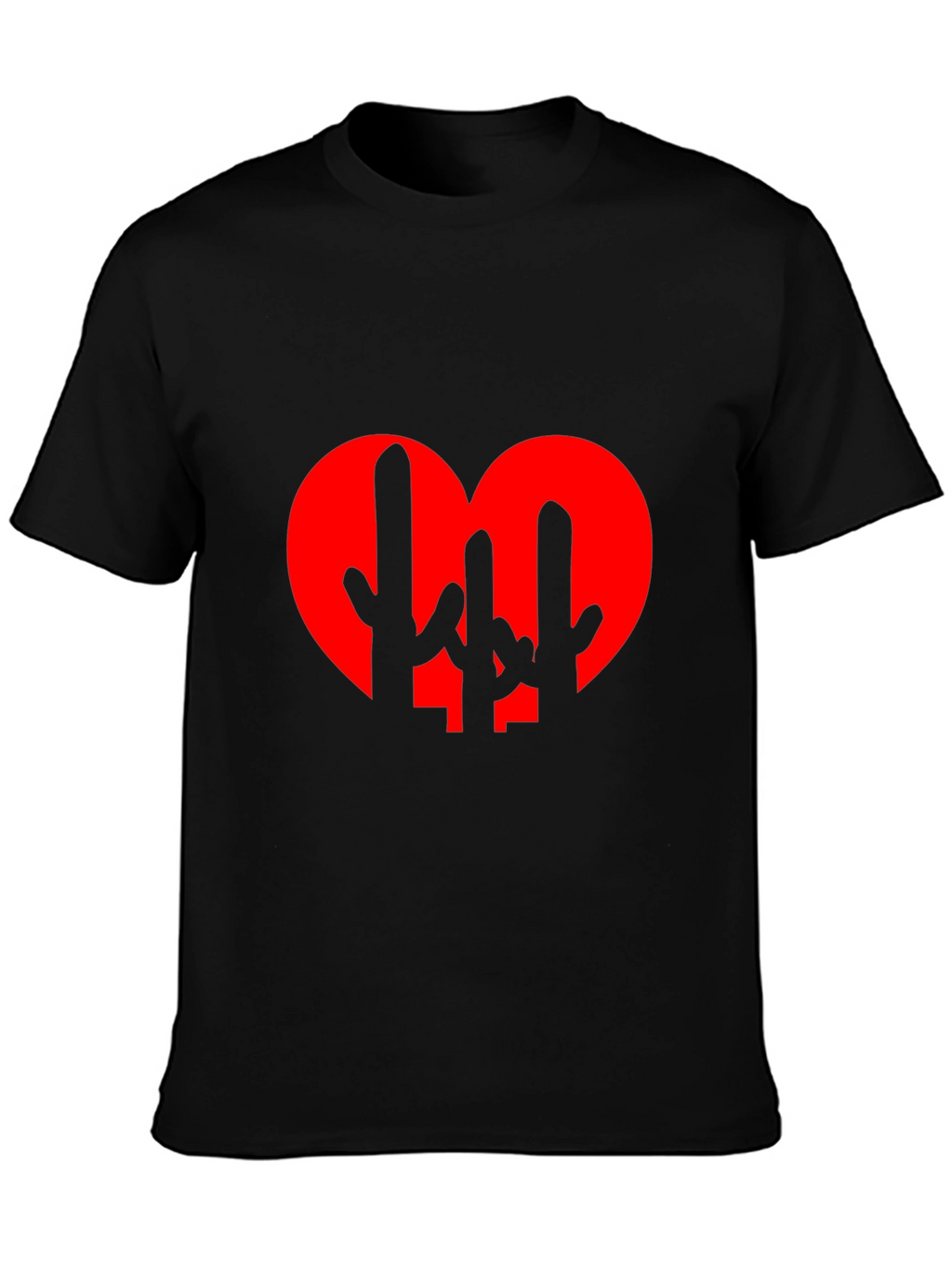 Cactus Heart Graphic Tee - Black Cotton T-Shirt