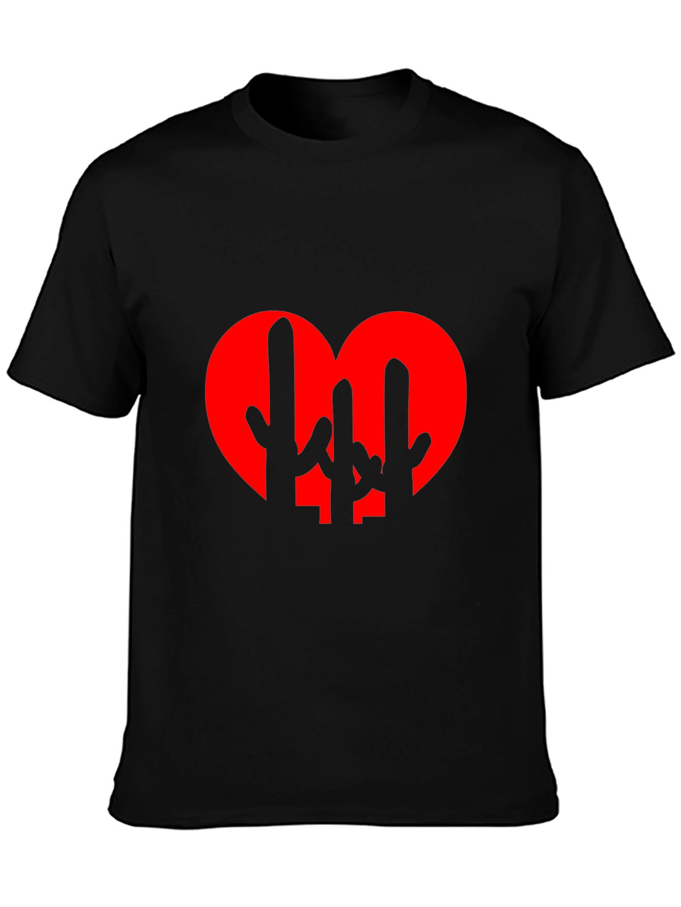 Cactus Heart Graphic Tee - Black Cotton T-Shirt