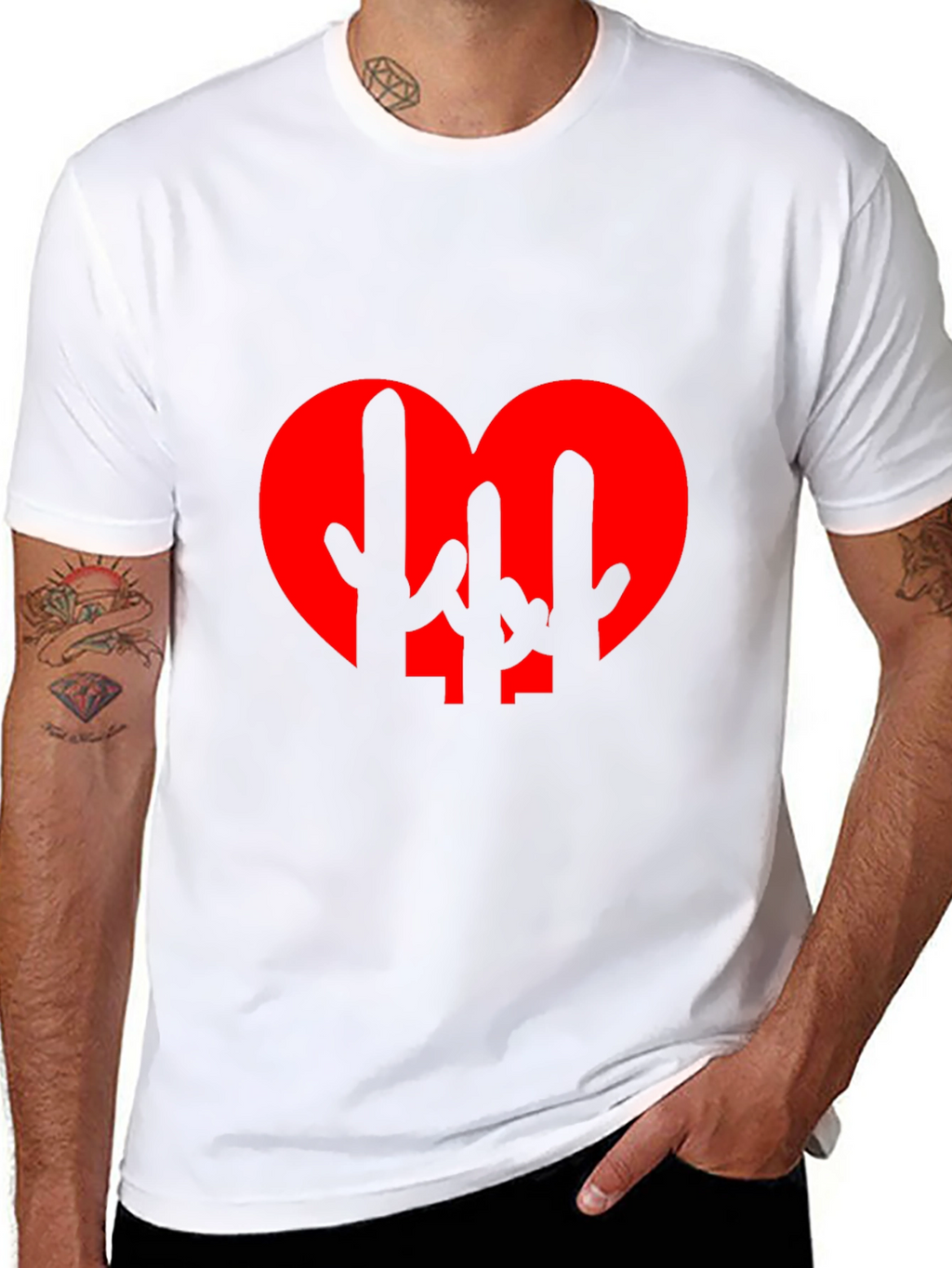 Cactus Heart Graphic Tee - Black Cotton T-Shirt