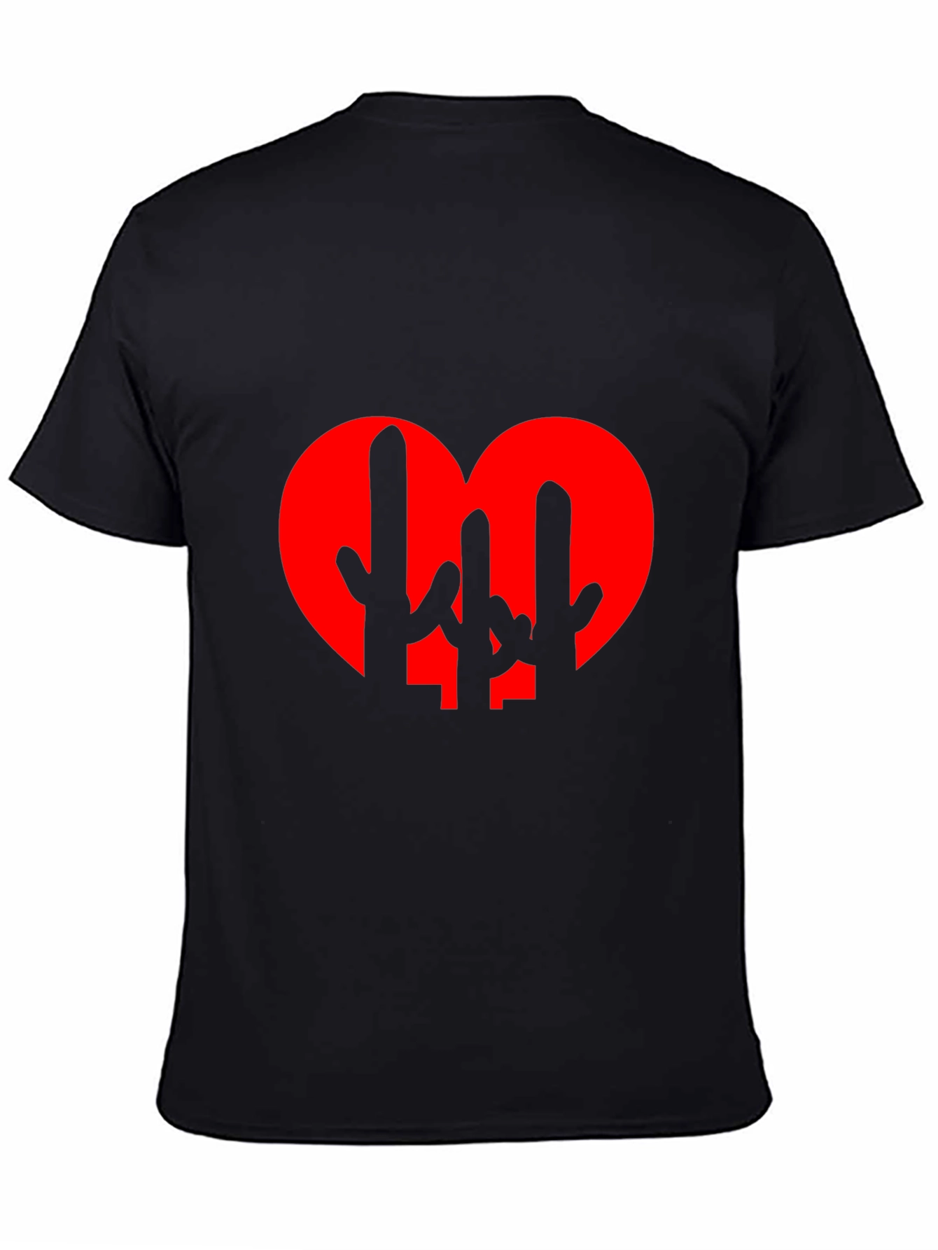 Cactus Heart Graphic Tee - Black Cotton T-Shirt