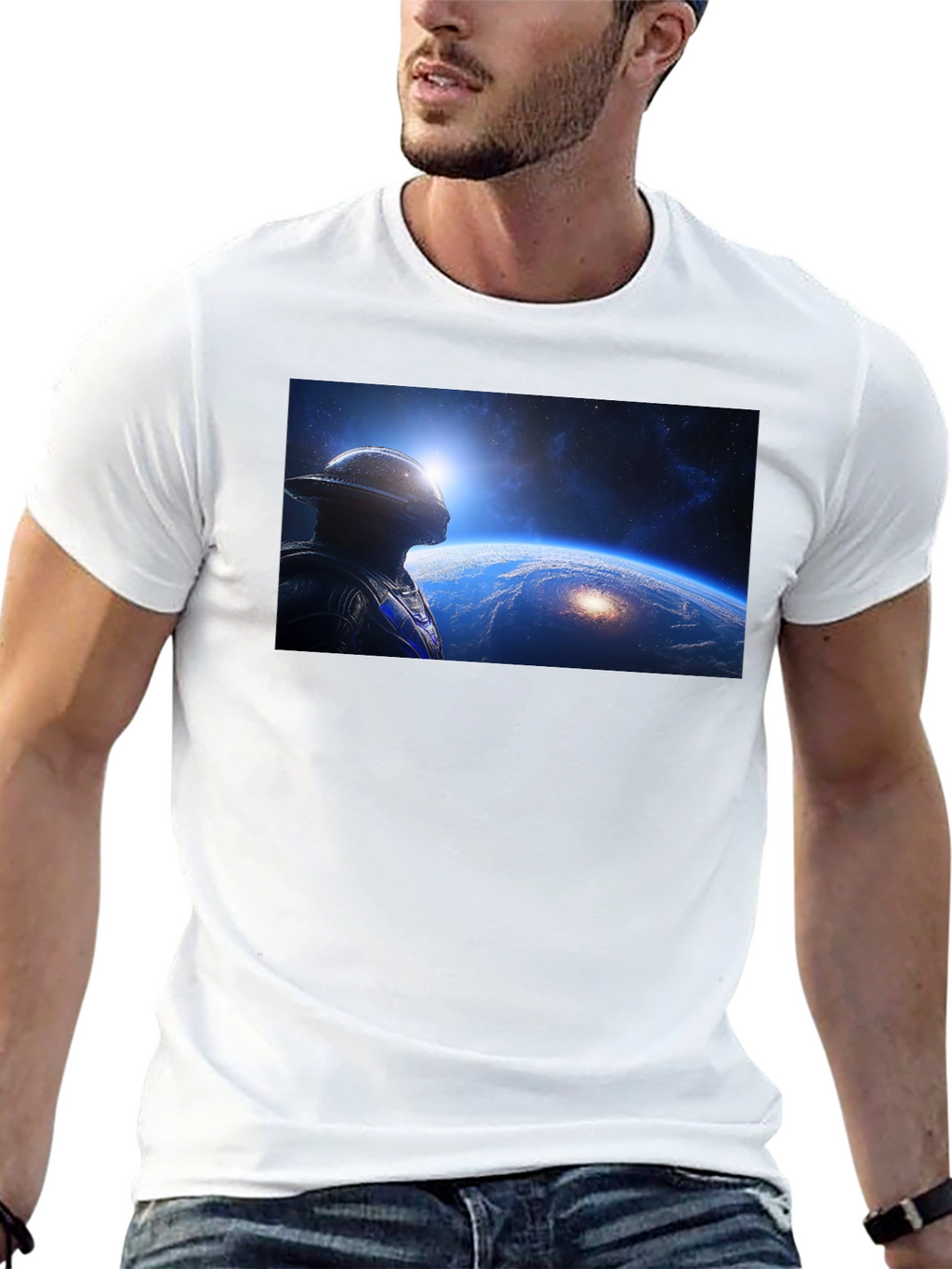 Astronaut Stargazing Graphic T-Shirt - Black