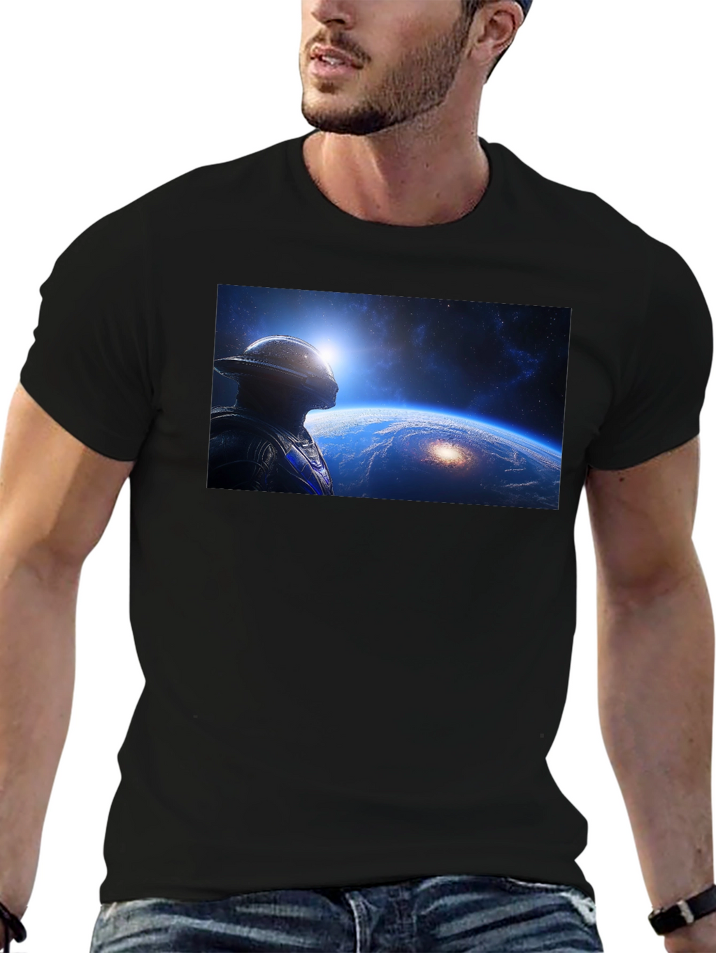 Astronaut Stargazing Graphic T-Shirt - Black