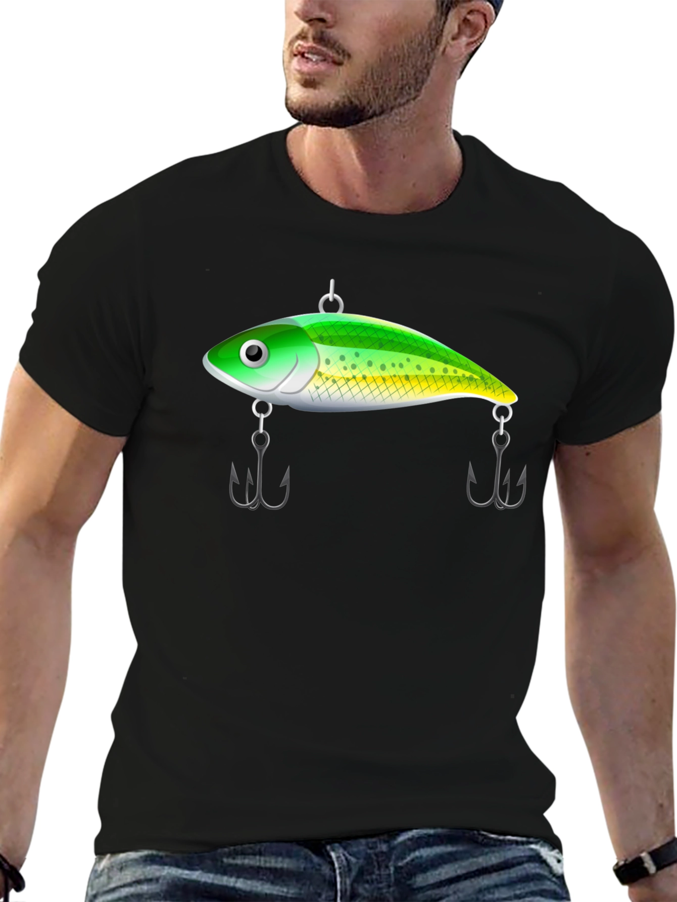 Fishing Lure Graphic Tee - Black Cotton T-Shirt