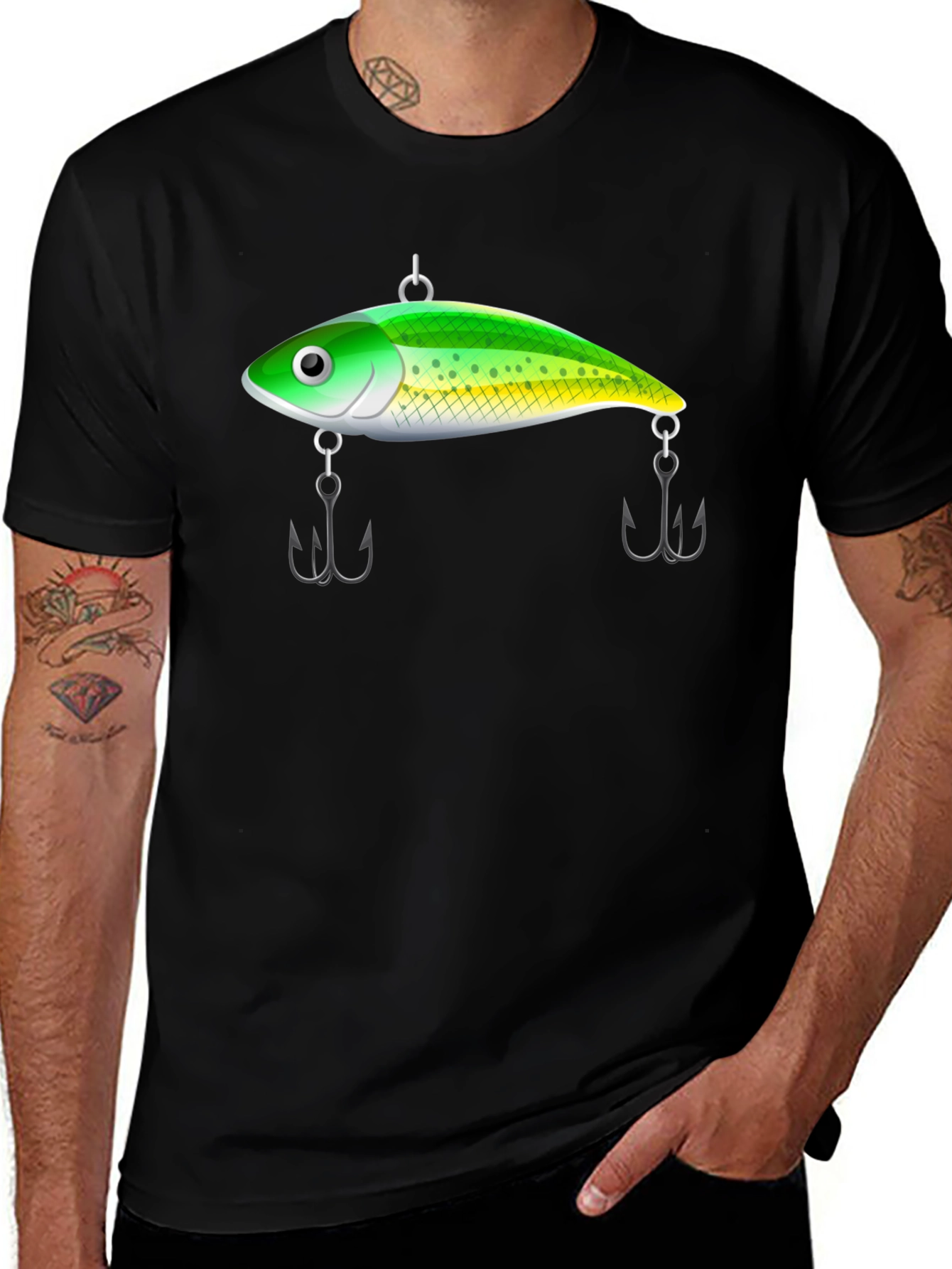 Fishing Lure Graphic Tee - Black Cotton T-Shirt