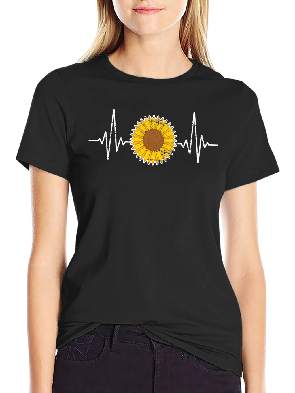 Sunflower Heartbeat Graphic Tee - Unisex Black T-Shirt