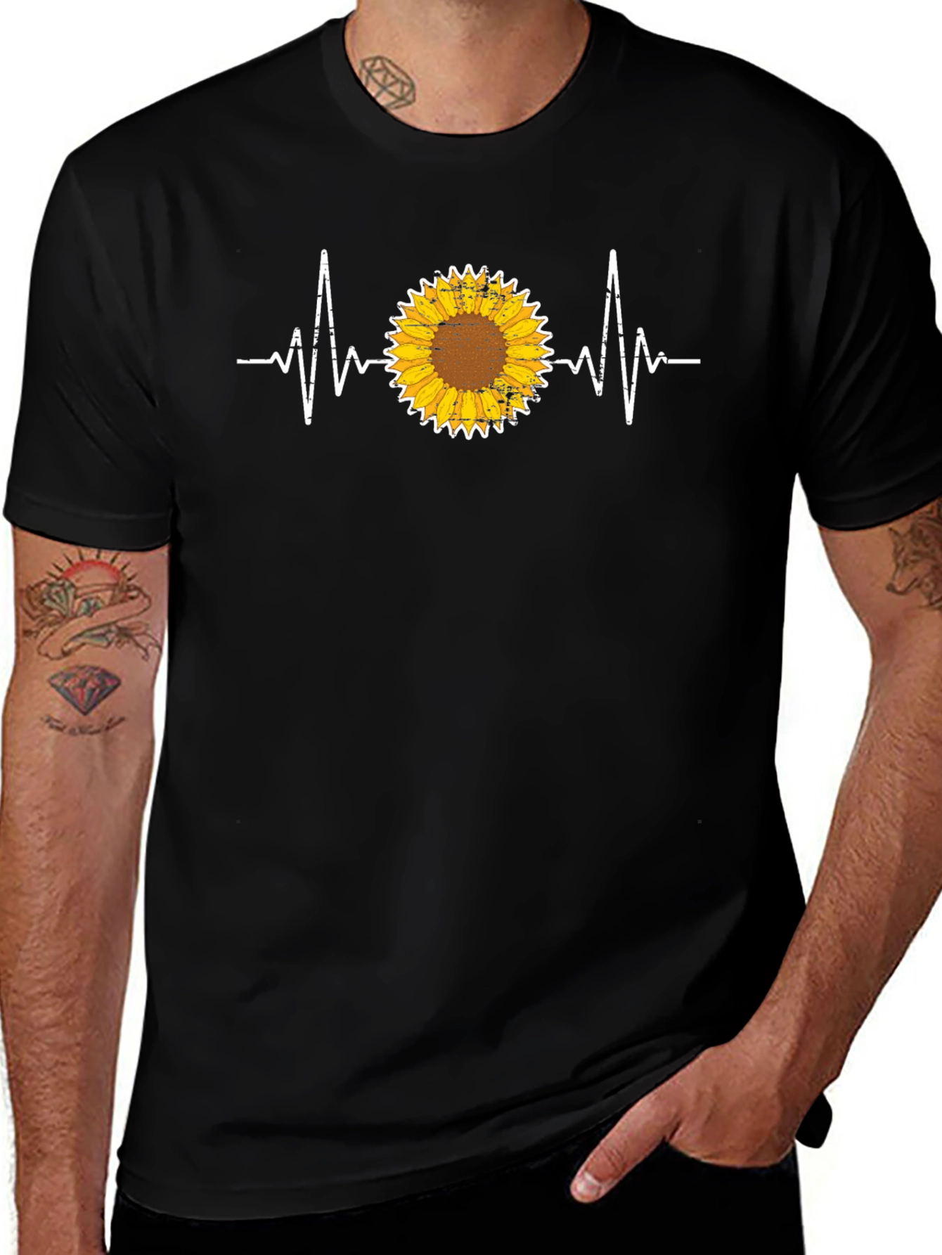 Sunflower Heartbeat Graphic Tee - Unisex Black T-Shirt