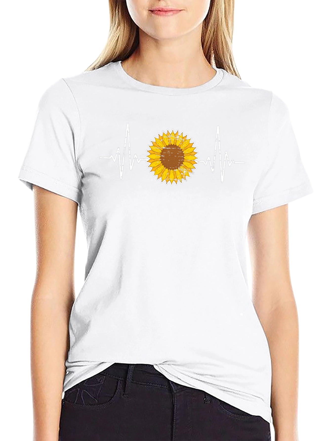 Sunflower Heartbeat Graphic Tee - Unisex Black T-Shirt