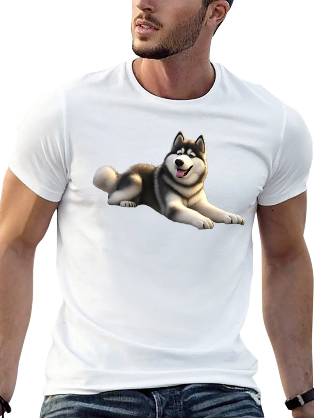 Husky Dog Graphic Black T-Shirt