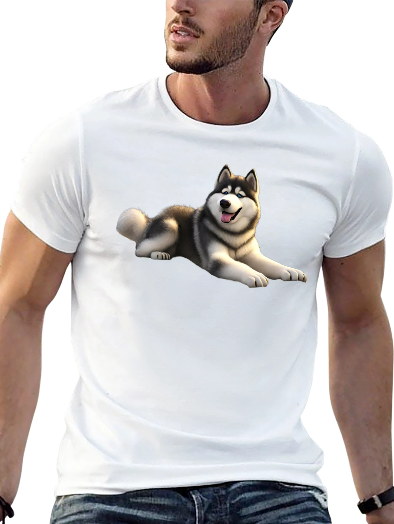Husky Dog Graphic Black T-Shirt