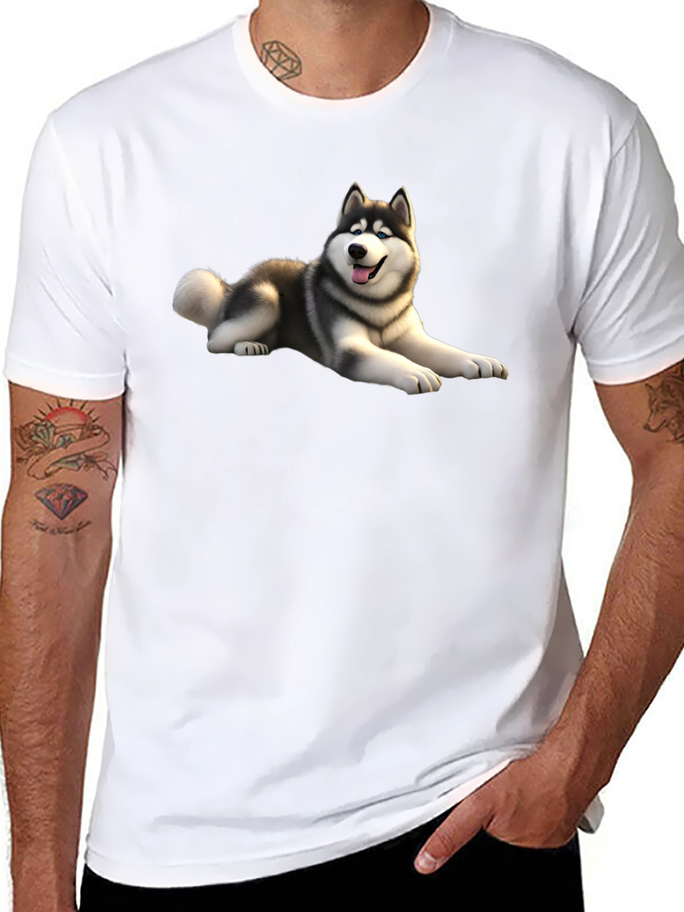 Husky Dog Graphic Black T-Shirt