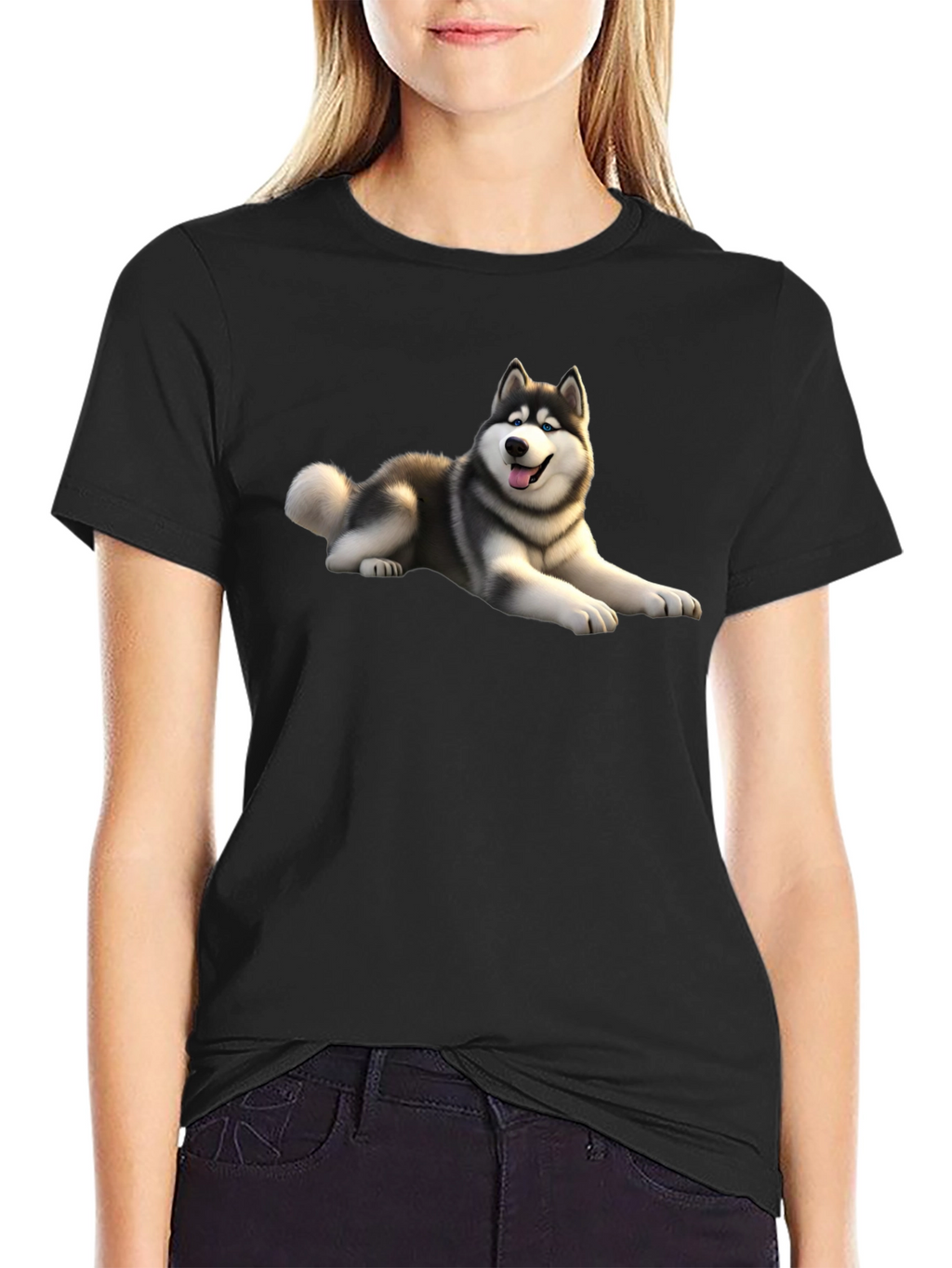 Husky Dog Graphic Black T-Shirt