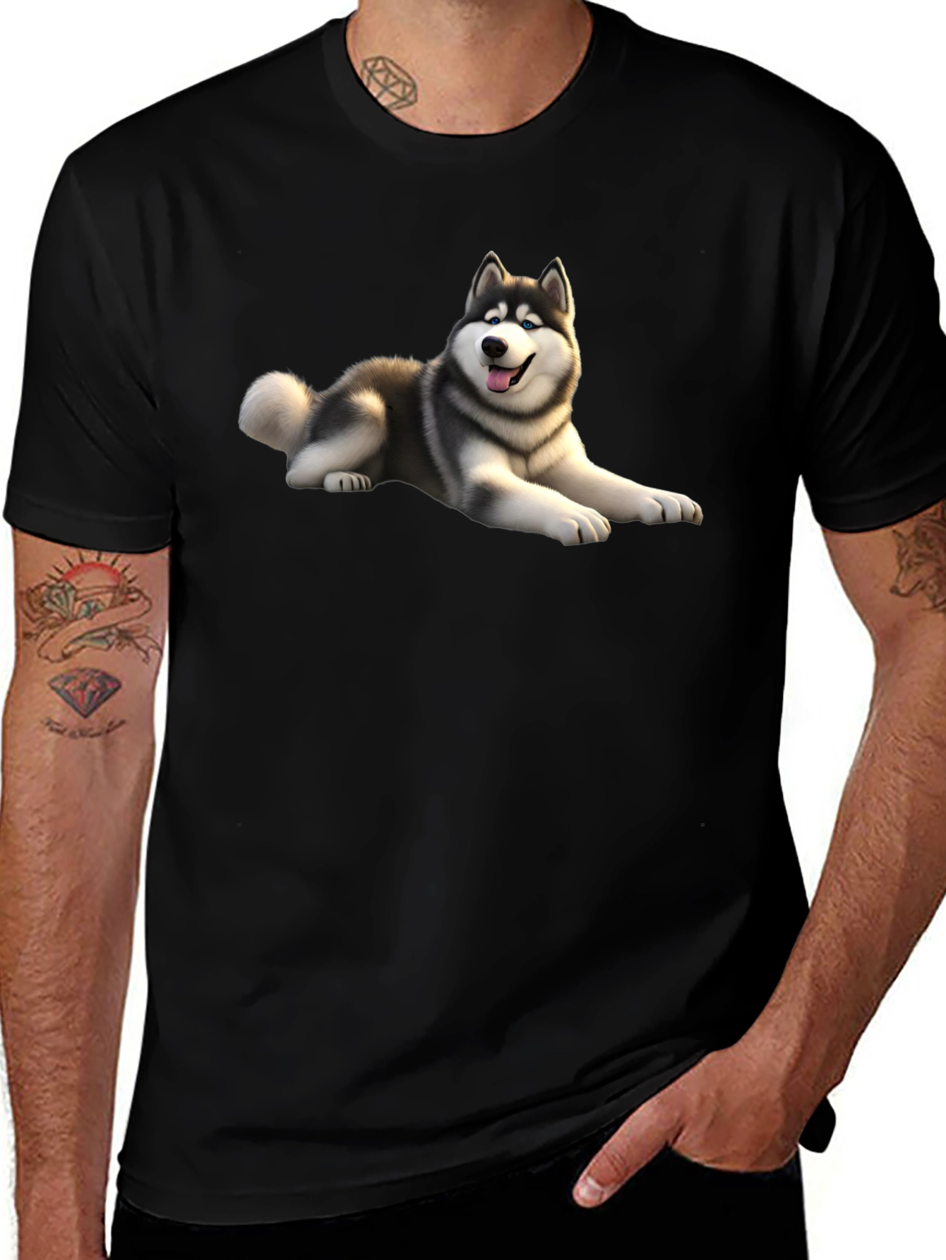 Husky Dog Graphic Black T-Shirt
