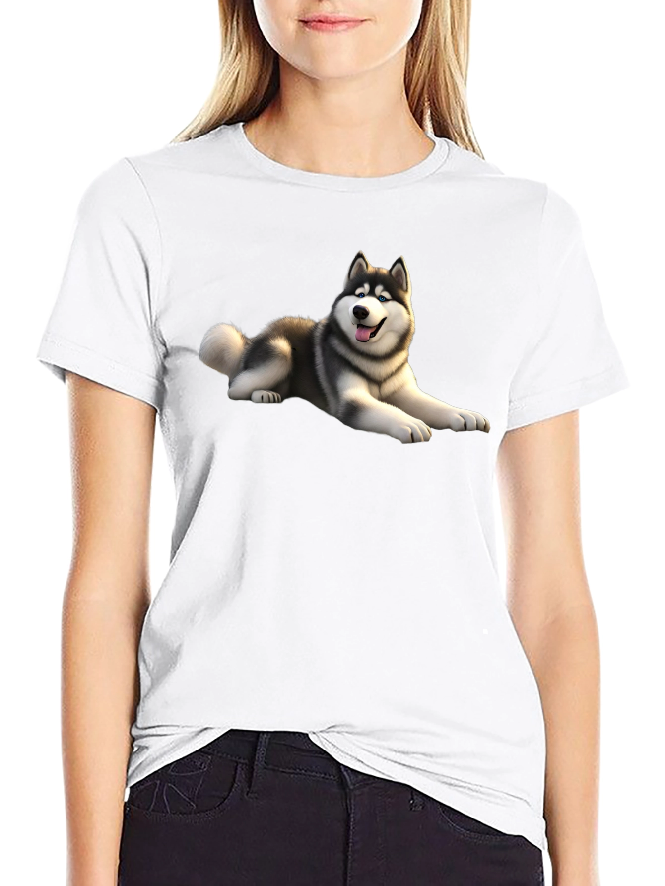 Husky Dog Graphic Black T-Shirt